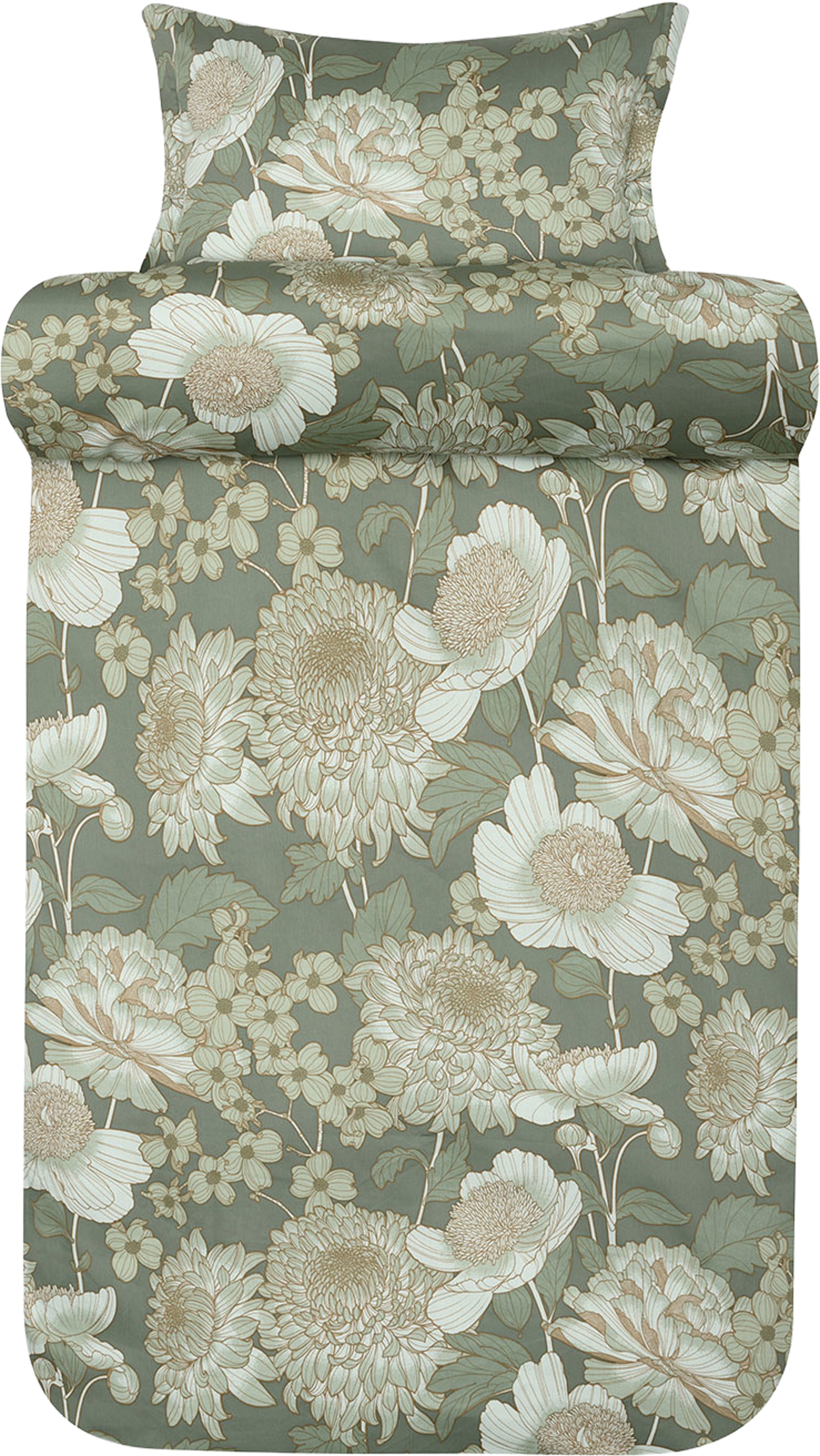 Isabell satin bäddset 150x210 cm, från Høie of Scandinavia, i färgen Dämpad Grön. Klicka för att öppna bilden i stort format