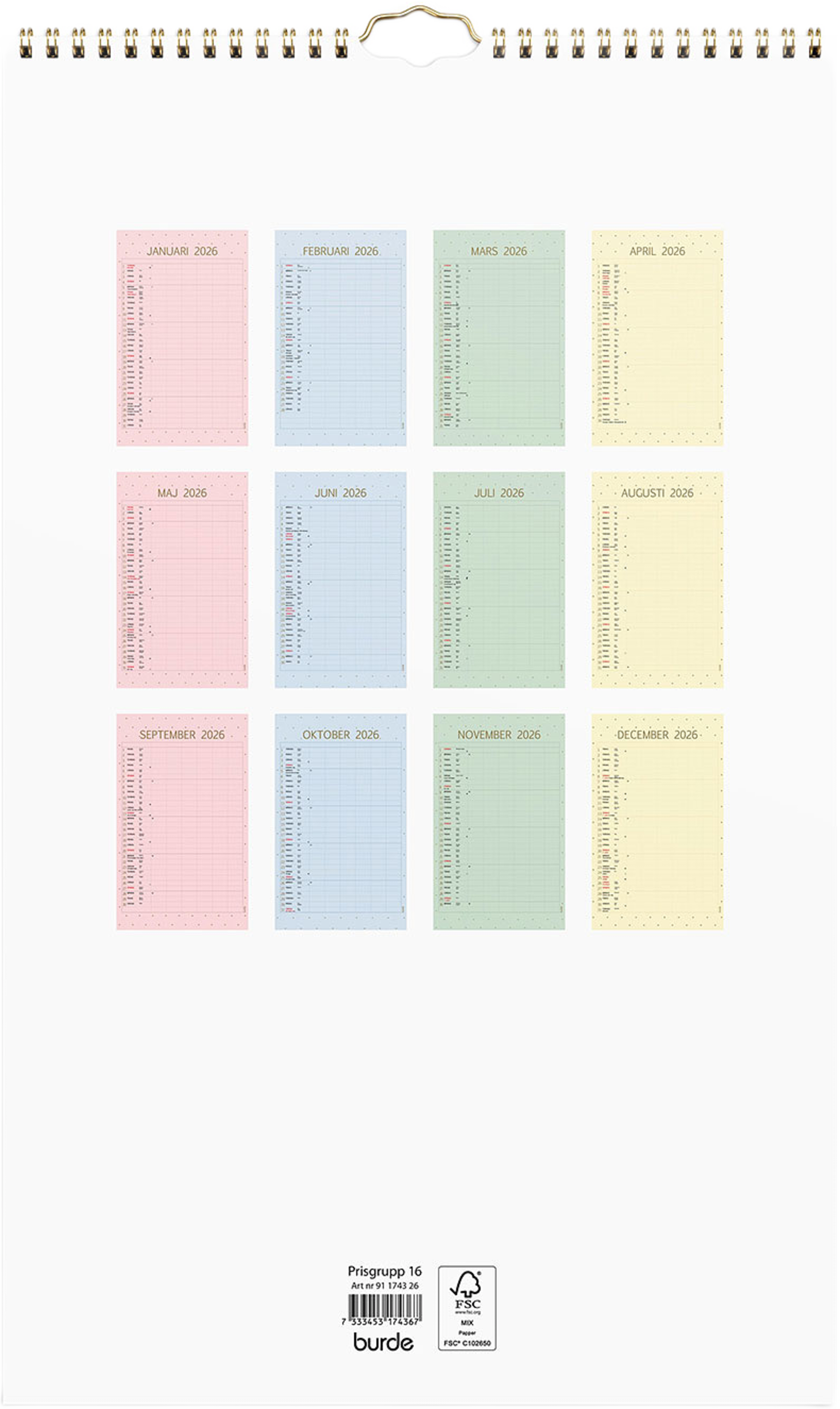 Familjekalender 2026 Color, från Burde, i färgen Multi. Klicka för att öppna bilden i stort format
