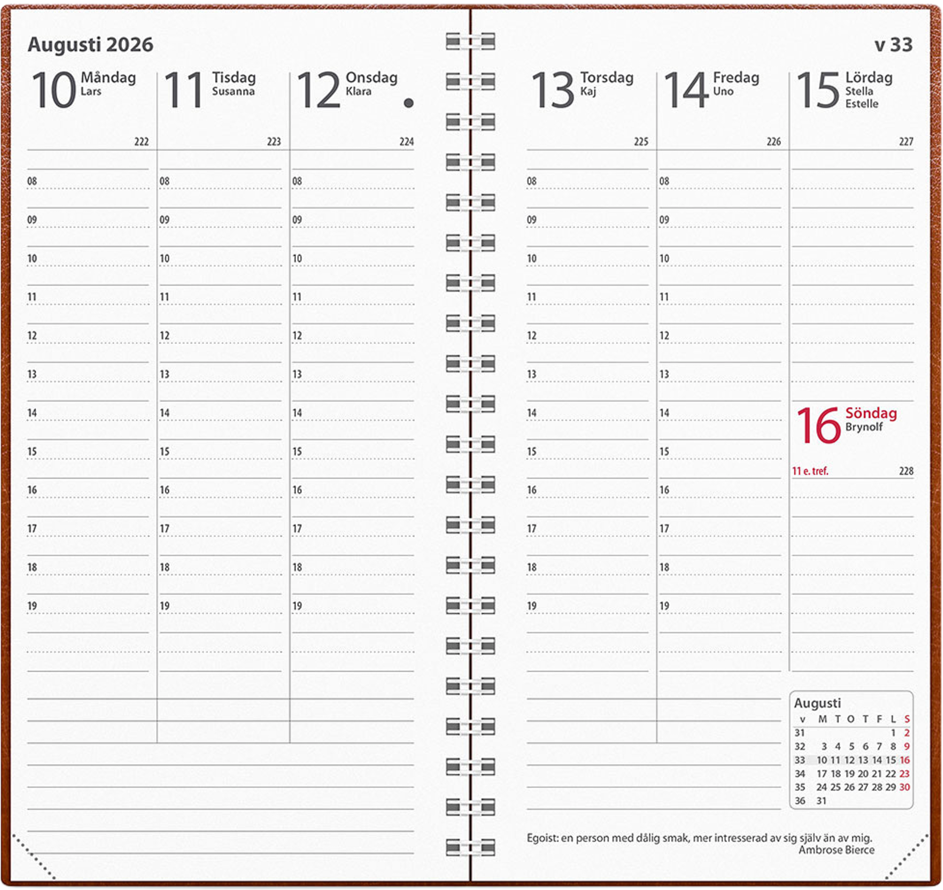 Kalender 2026 Interplano cognac konstläder, från Burde, i färgen Cognac. Klicka för att öppna bilden i stort format