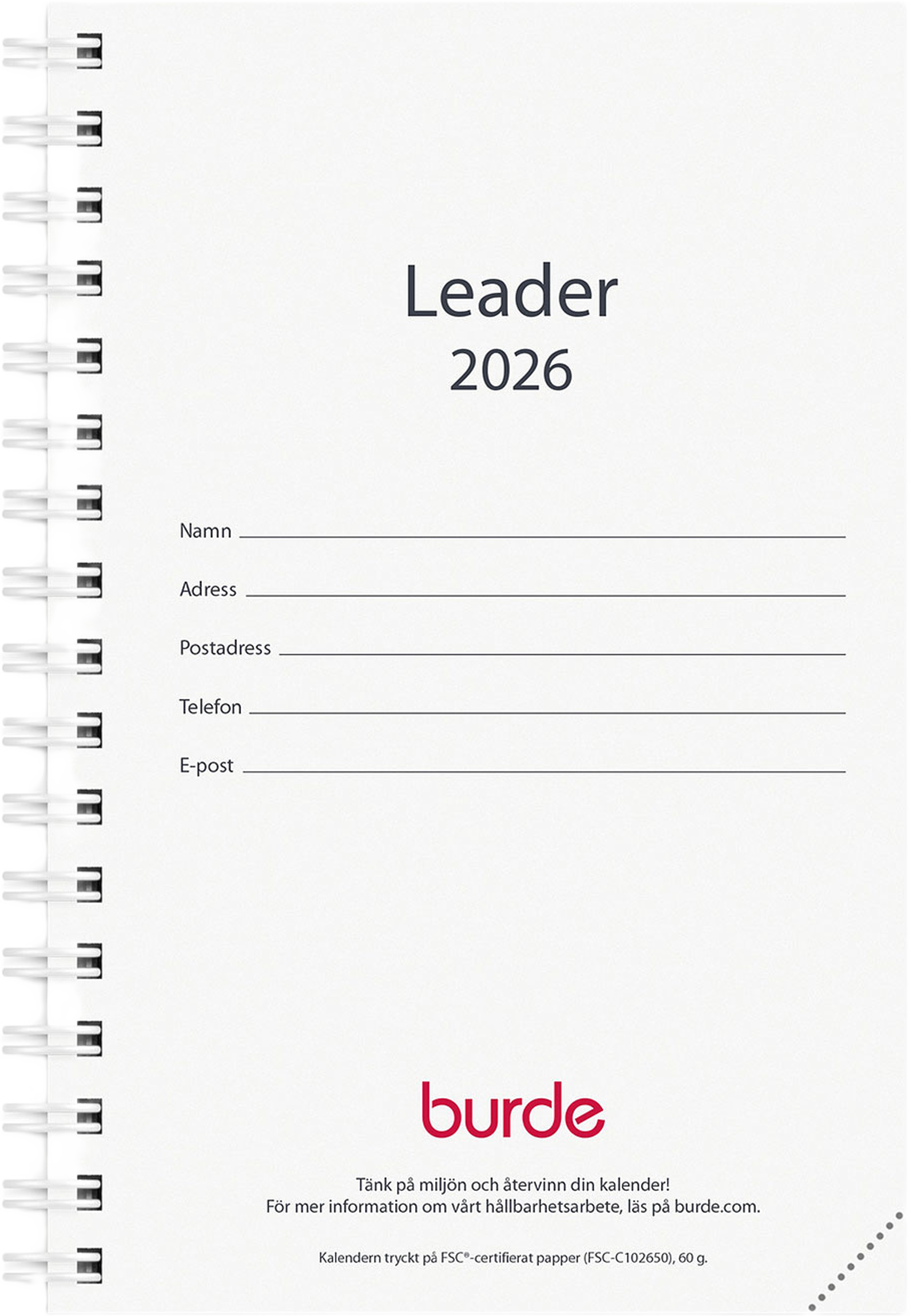 Kalender 2026 Leader refill, från Burde, i färgen Black. Klicka för att öppna bilden i stort format