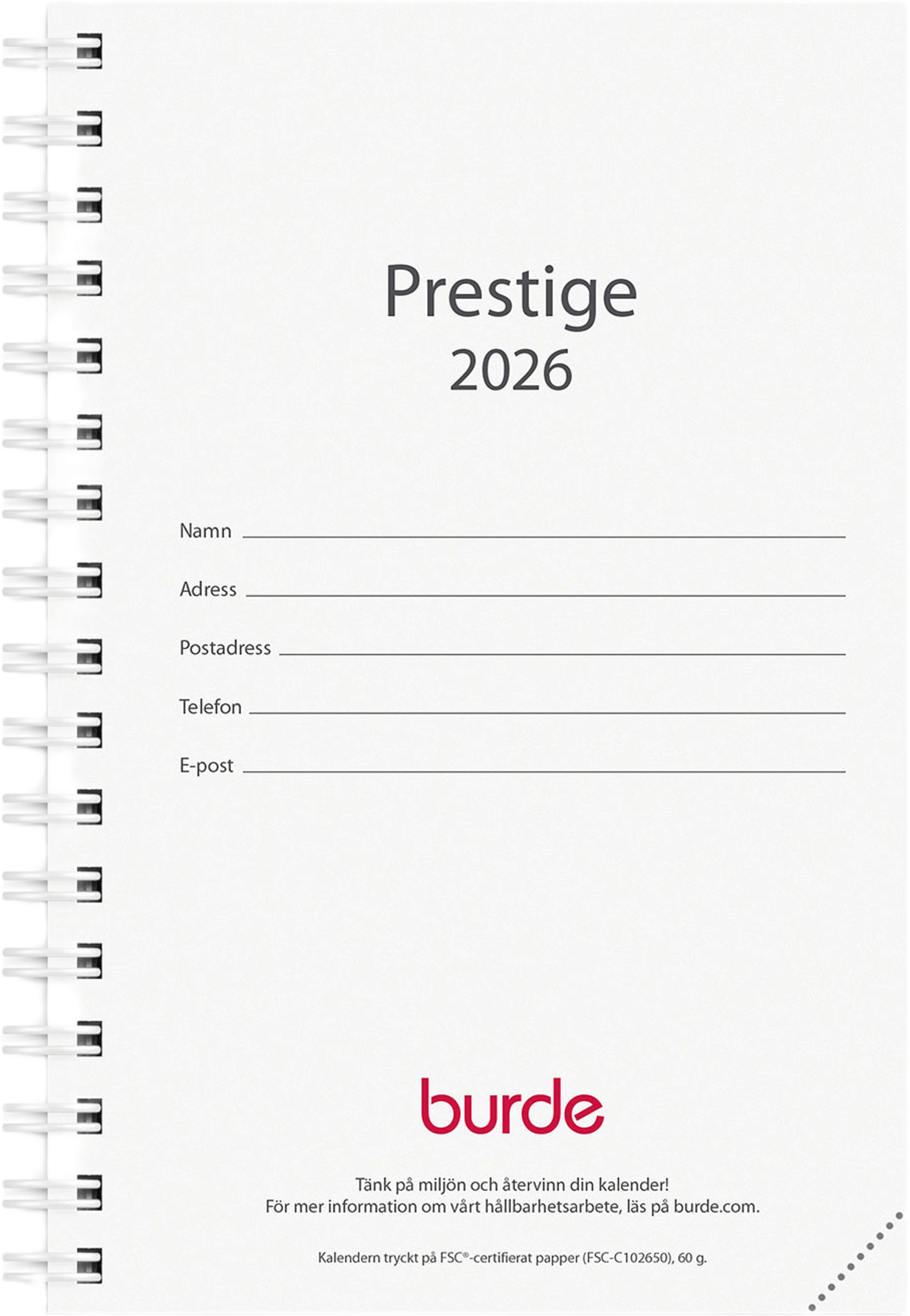 Kalender 2026 Prestige refill, från Burde, i färgen Black. Klicka för att öppna bilden i stort format