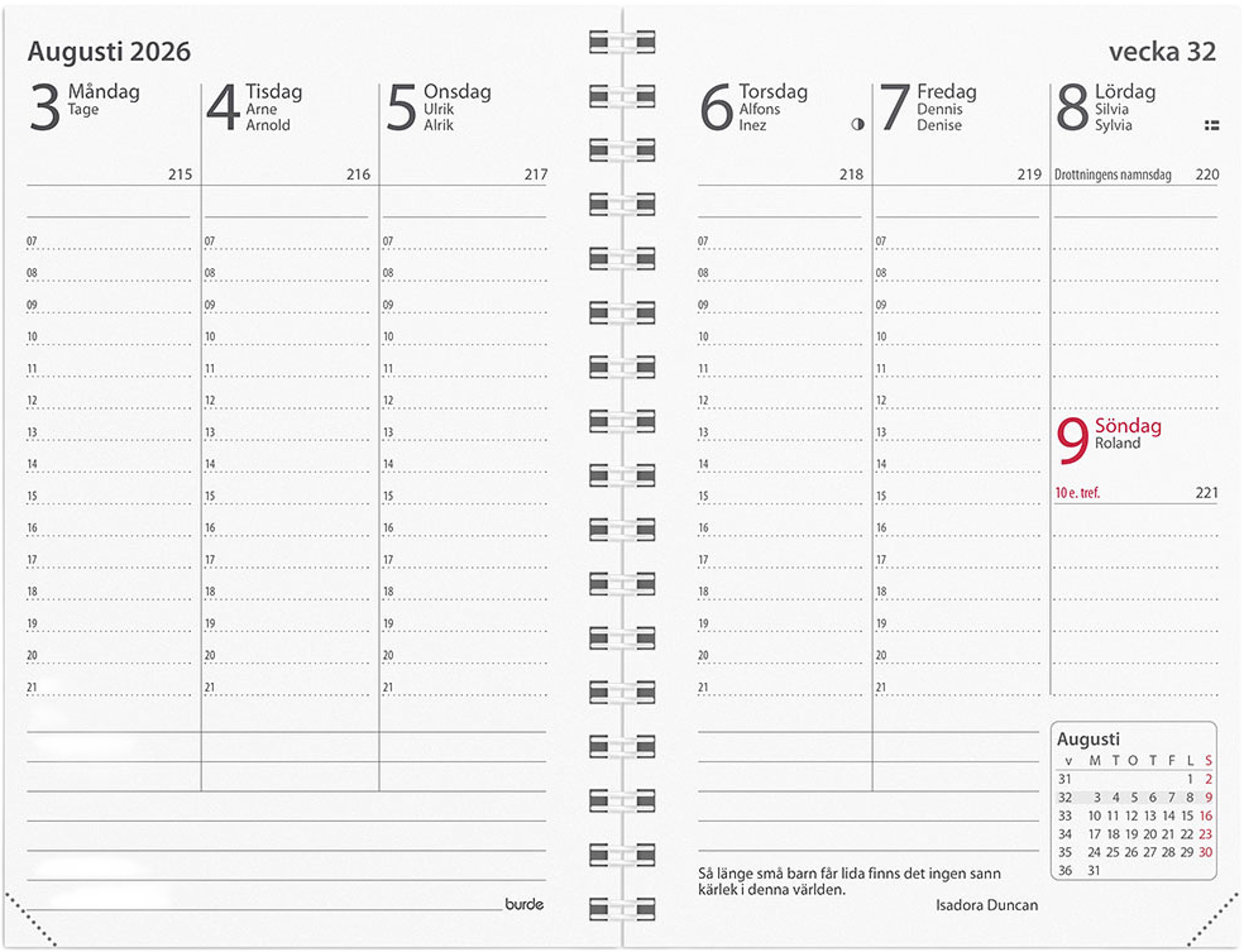 Kalender 2026 Prestige refill, från Burde, i färgen Black. Klicka för att öppna bilden i stort format