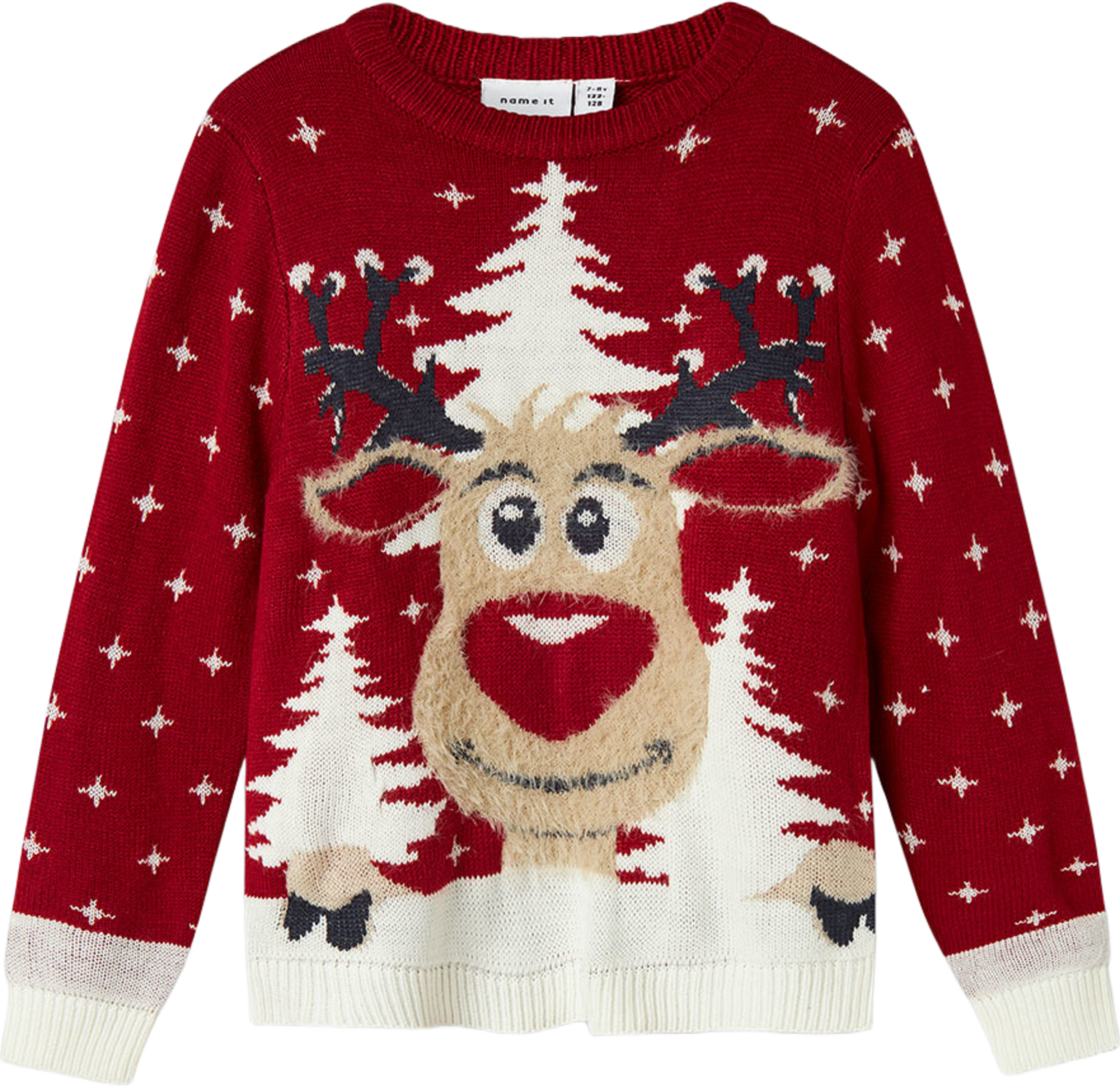 NKNREBO Jultröja, från Name It, i färgen Jester Red. Klicka för att öppna bilden i stort format