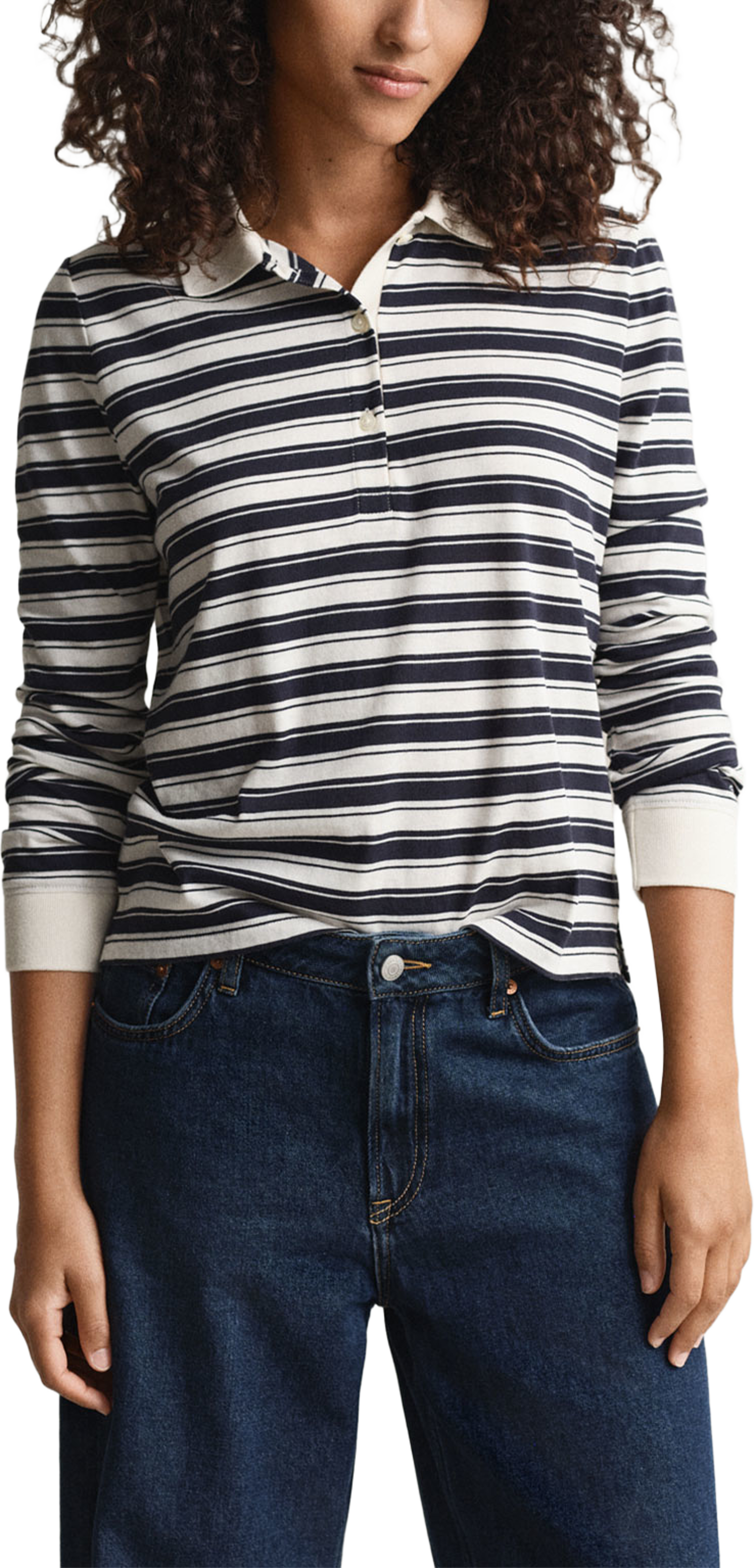 Långärmad Randig pikétröja, från GANT, i färgen Cream. Klicka för att öppna bilden i stort format