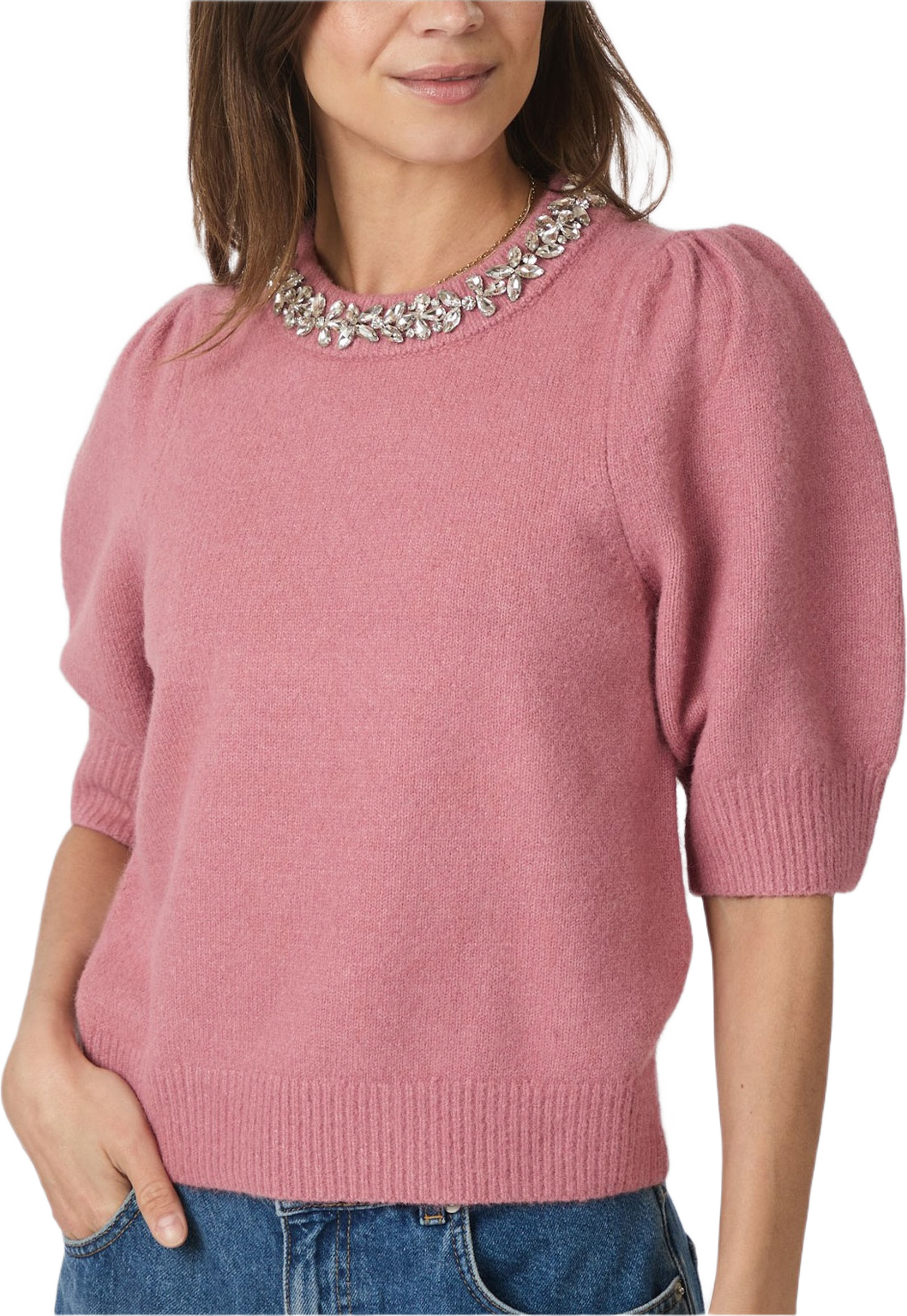 Maia Stone Knit Blouse, från Neo Noir, i färgen Rose.