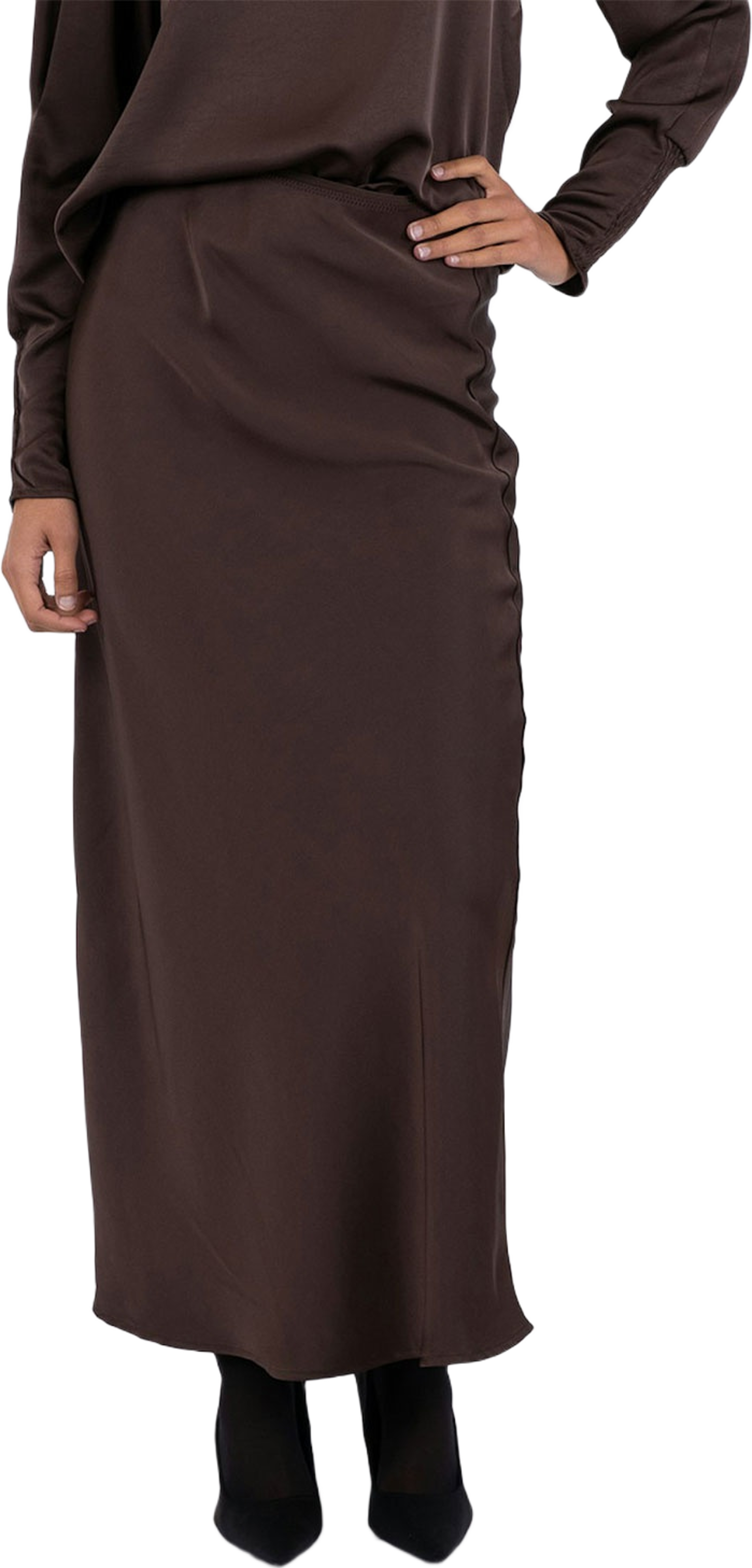 Vicky Heavy Sateen Skirt, från Neo Noir, i färgen Dark Brown.