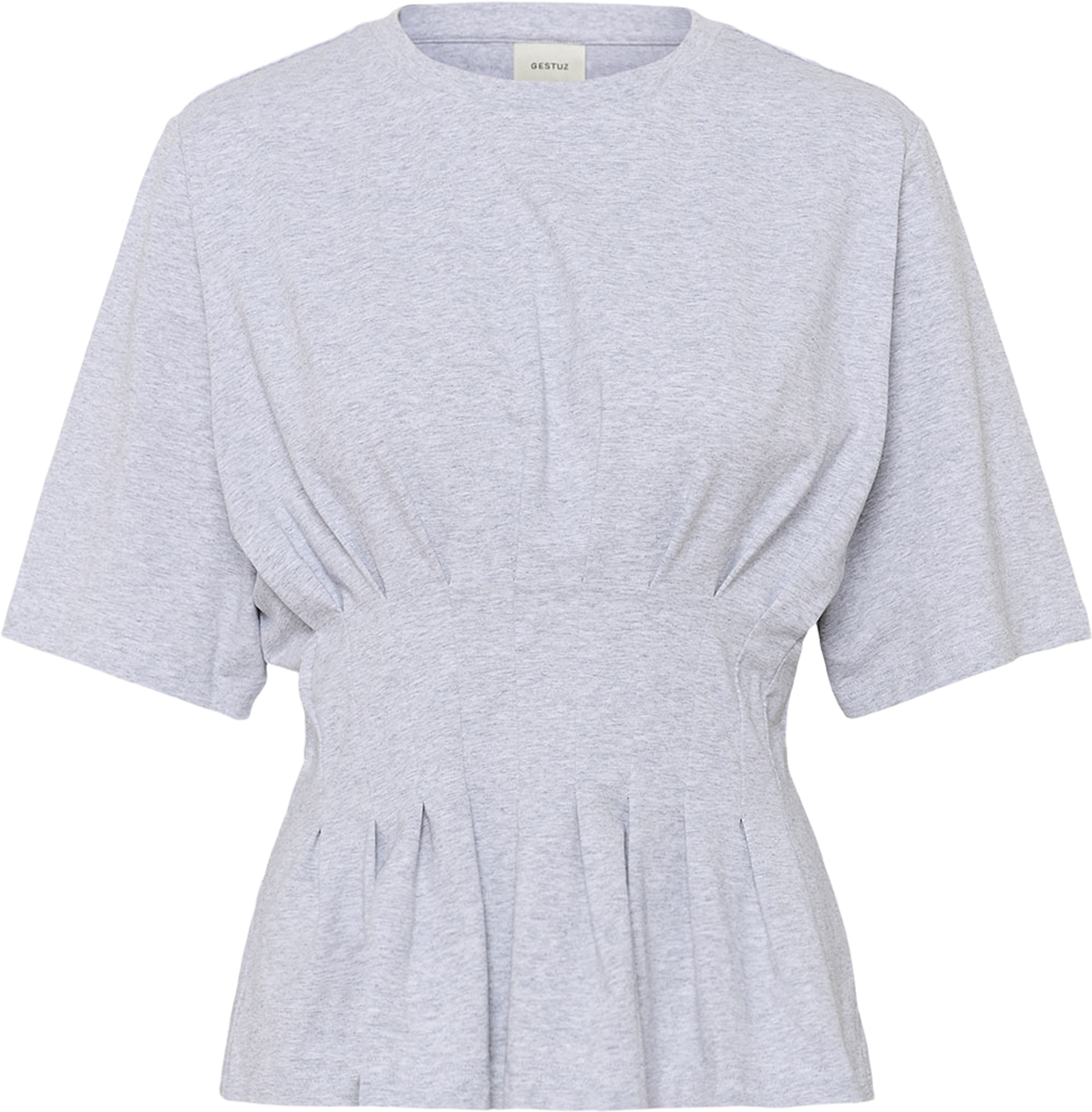 GZinez tee, från Gestuz, i färgen Ultra Light Grey Mélange. Klicka för att öppna bilden i stort format