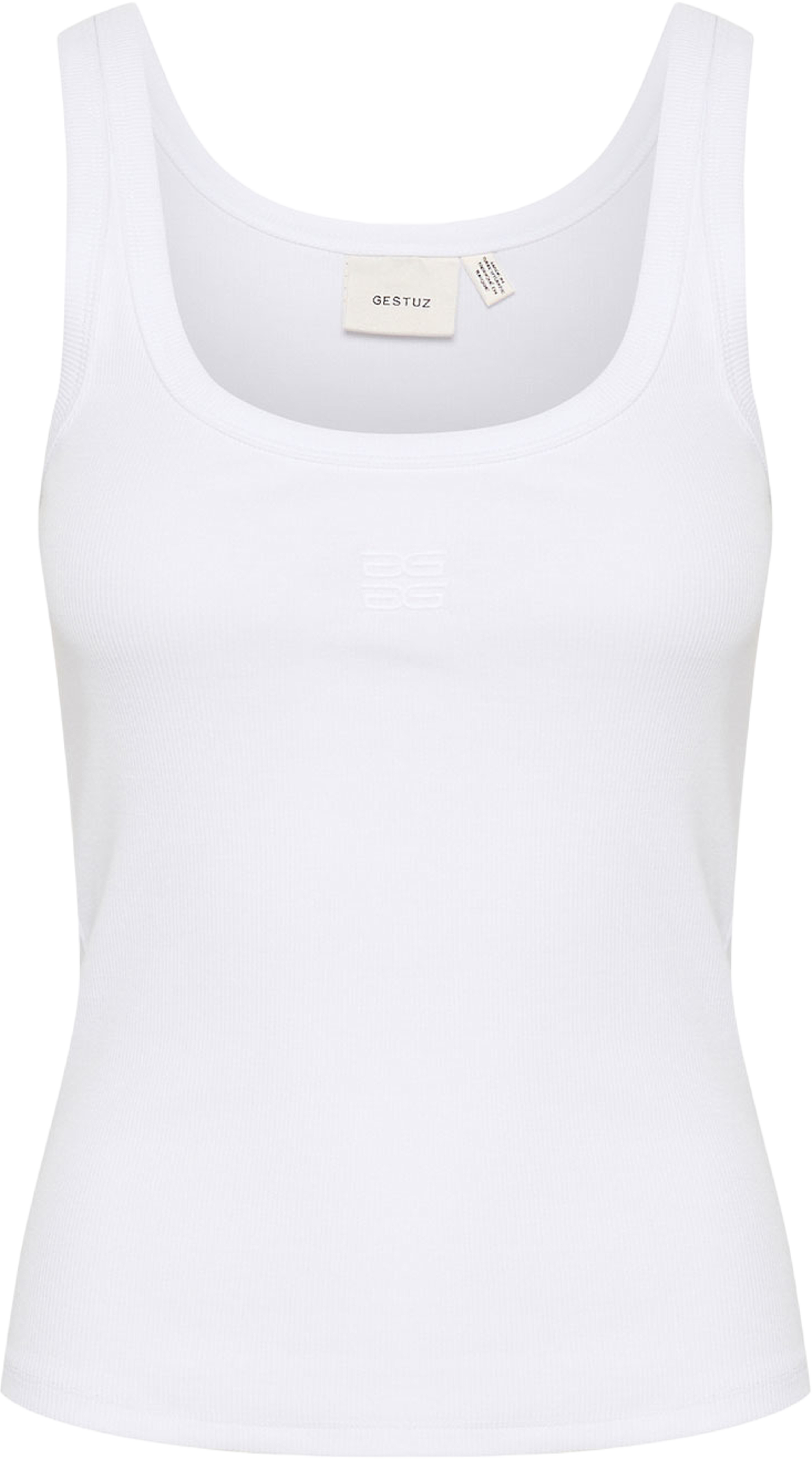 Drew Logo Top 2.0, från Gestuz, i färgen Bright White. Klicka för att öppna bilden i stort format