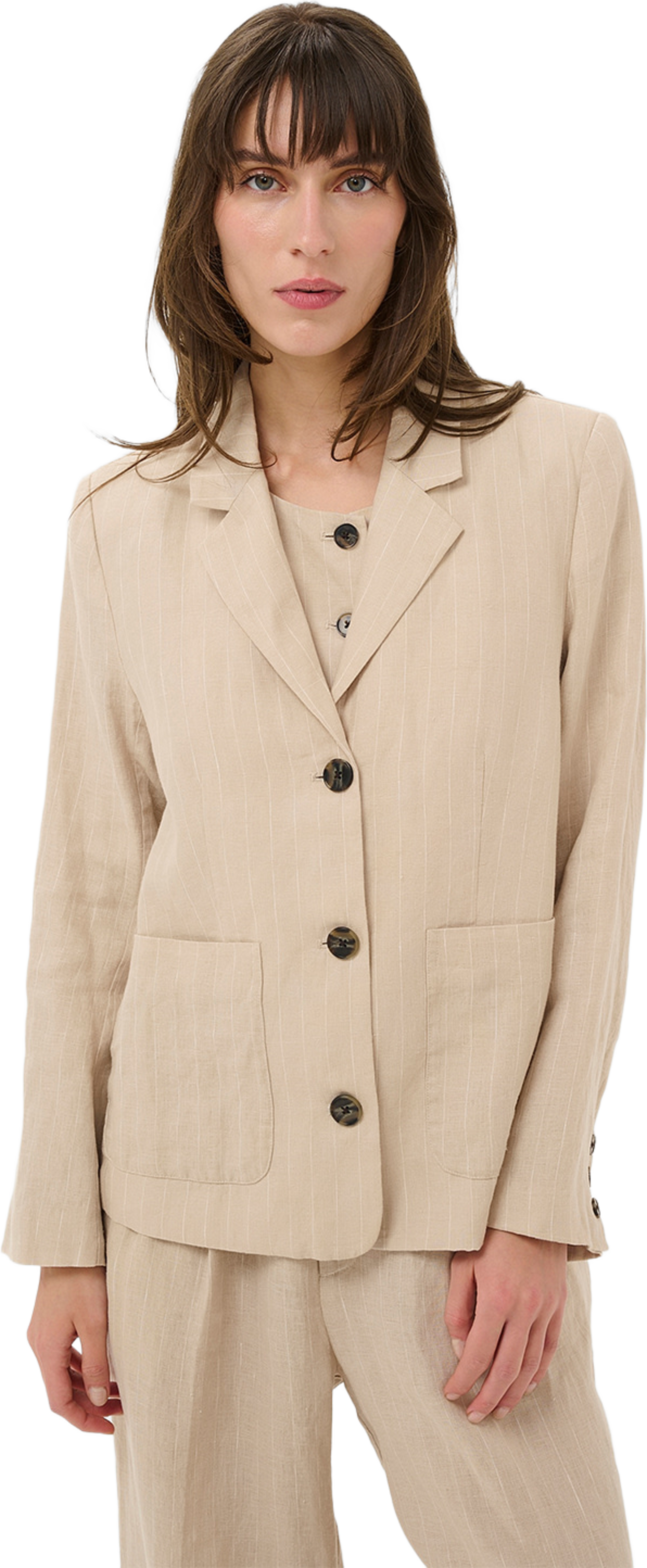 Alita BZ Jacket, från Part Two, i färgen Neutral Pinstripe. Klicka för att öppna bilden i stort format