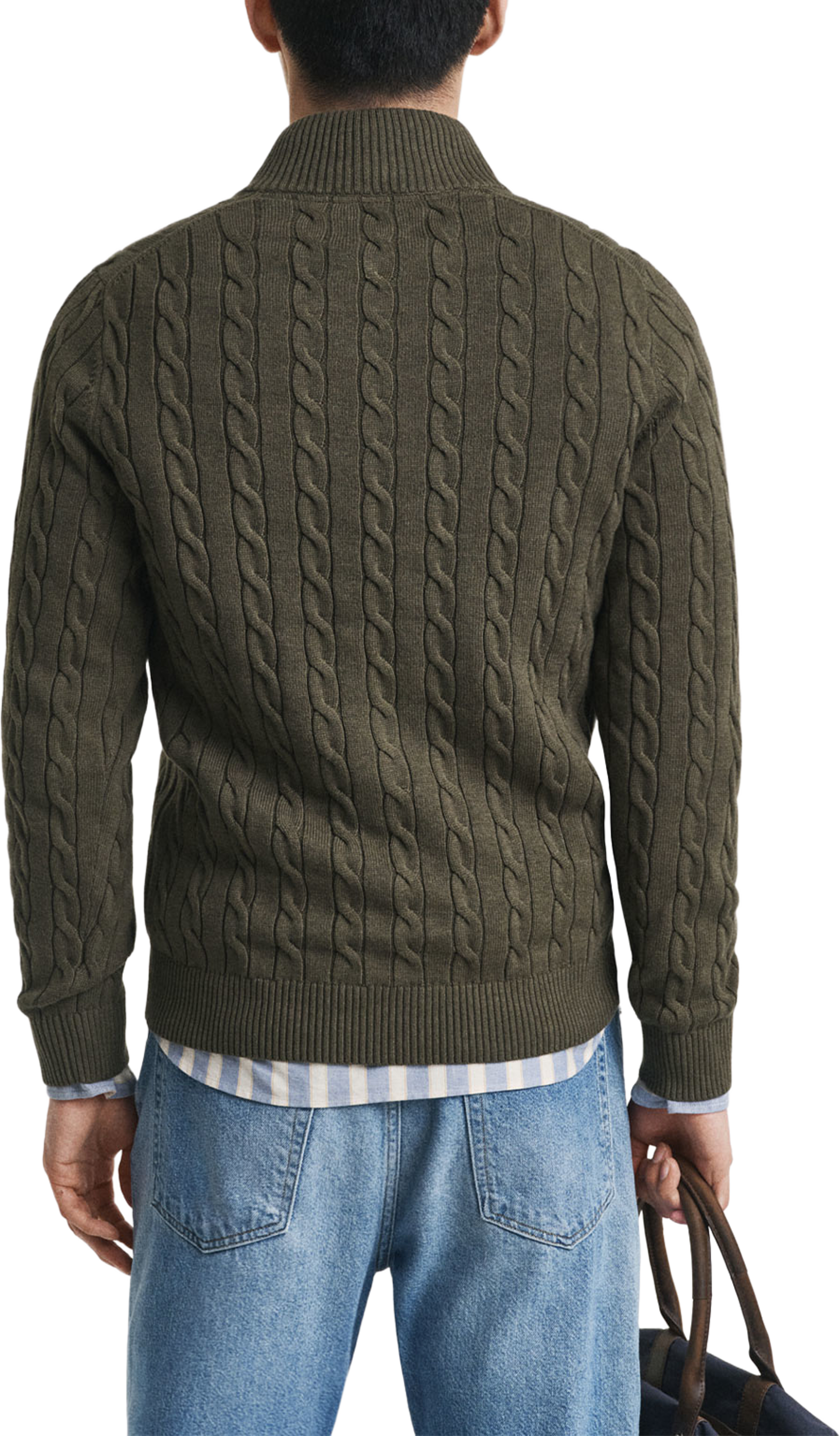 Cotton Cable Half Zip, från GANT, i färgen Khaki Green Mel. Klicka för att öppna bilden i stort format