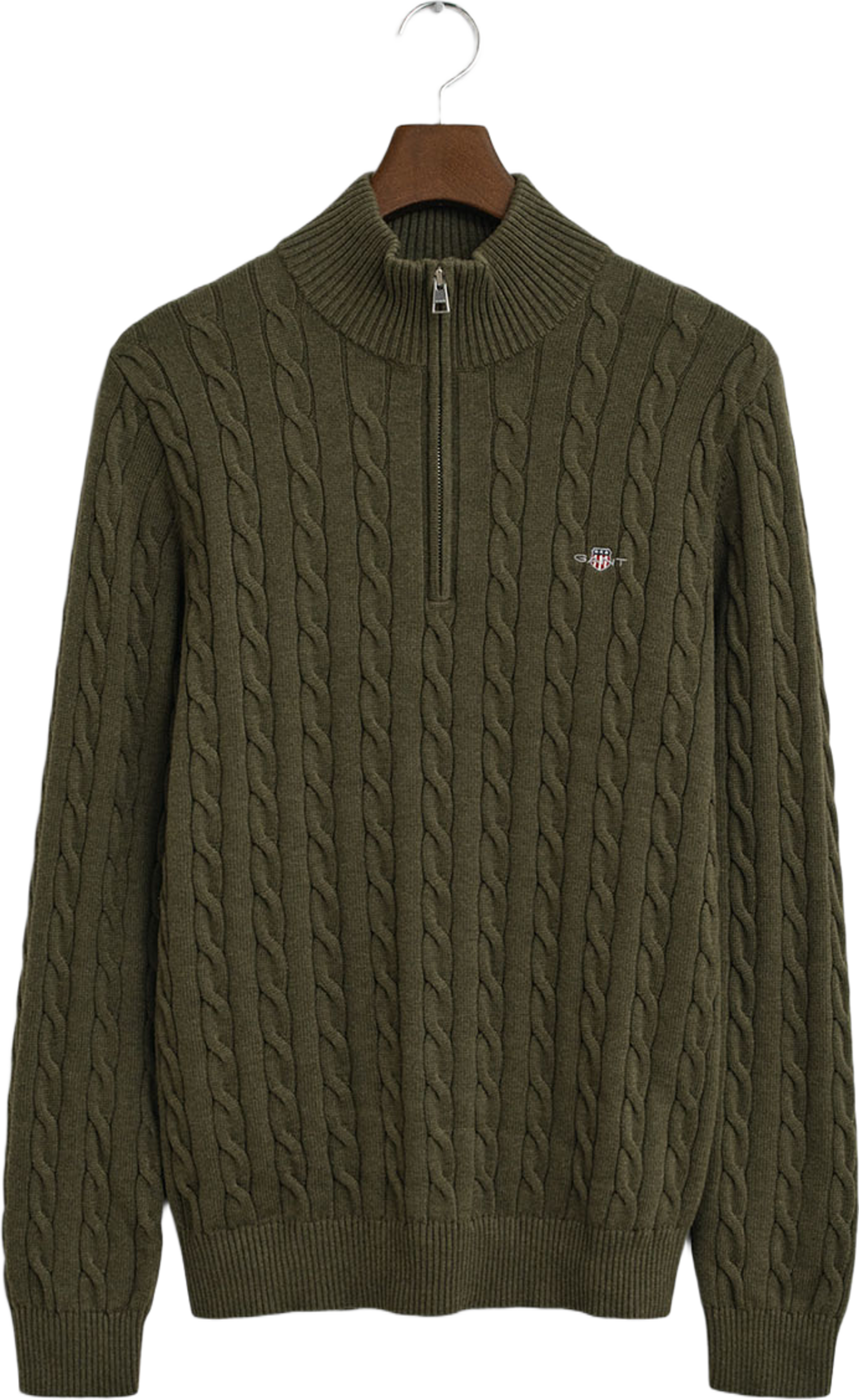 Cotton Cable Half Zip, från GANT, i färgen Khaki Green Mel. Klicka för att öppna bilden i stort format