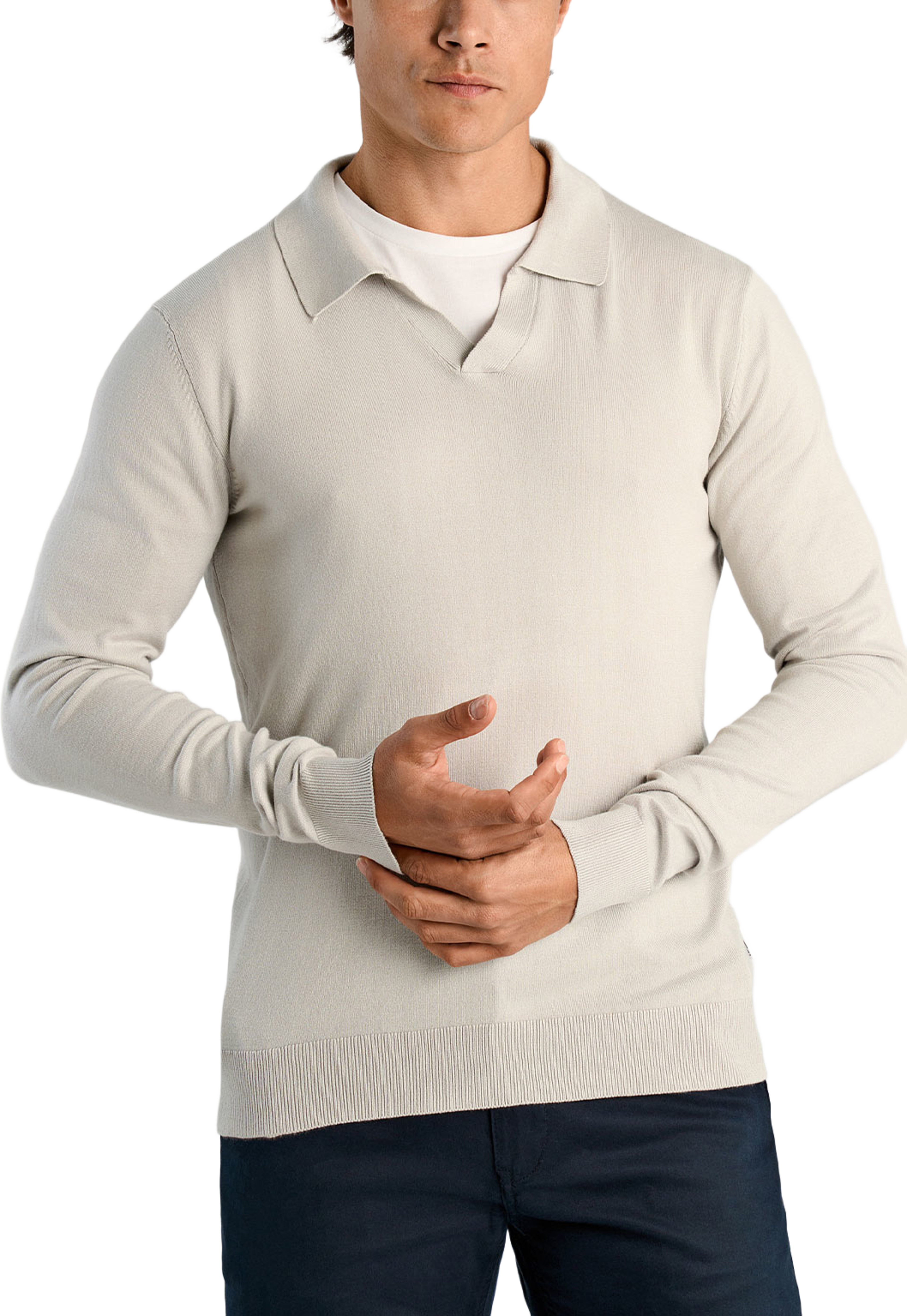 Lindbergh Ecovero L/S v-neck polo Knit, från Lindbergh, i färgen Lt Grey Mix. Klicka för att öppna bilden i stort format
