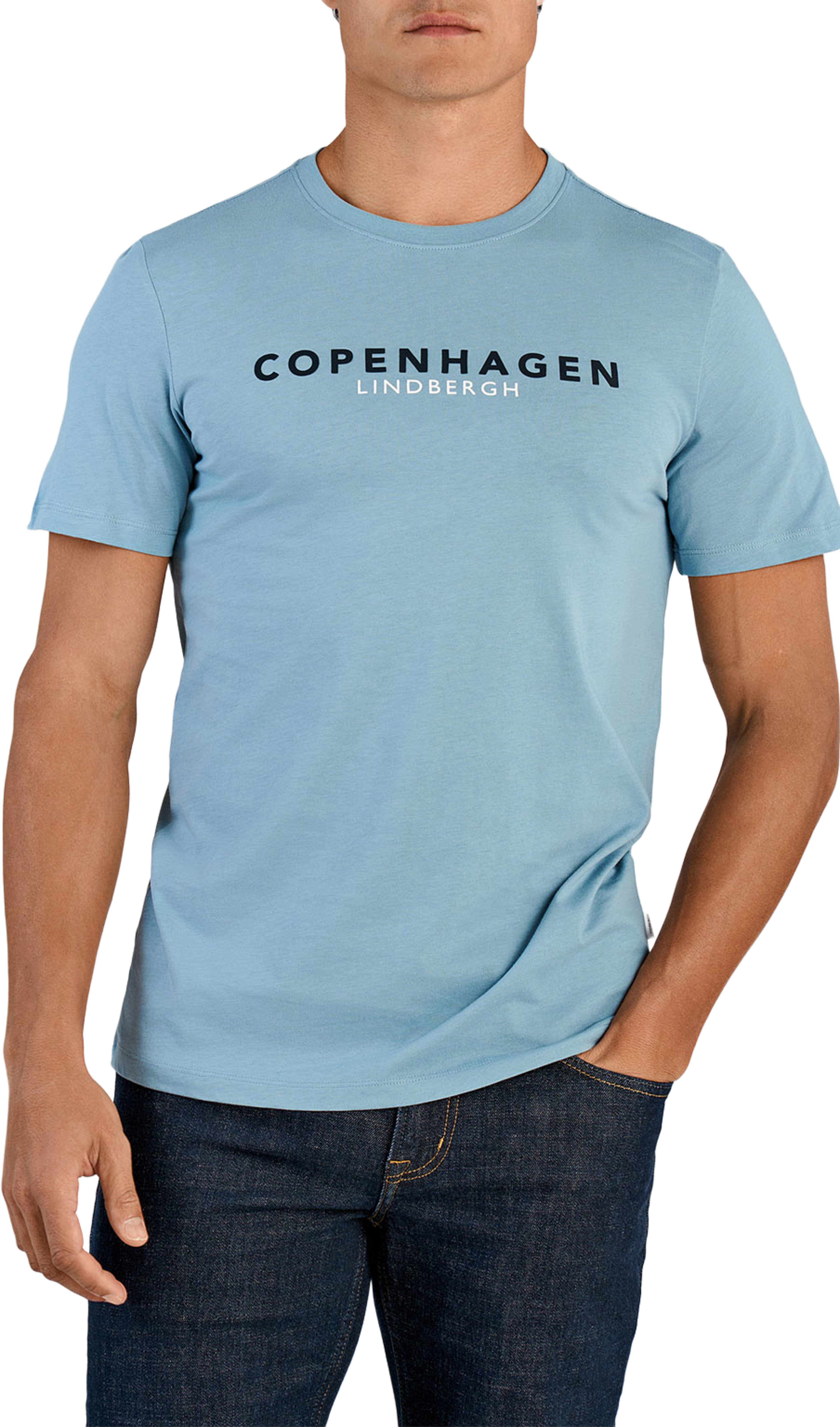 Lindbergh Copenhagen print tee S/S T-Shirt, från Lindbergh, i färgen Lt Iron Blue. Klicka för att öppna bilden i stort format