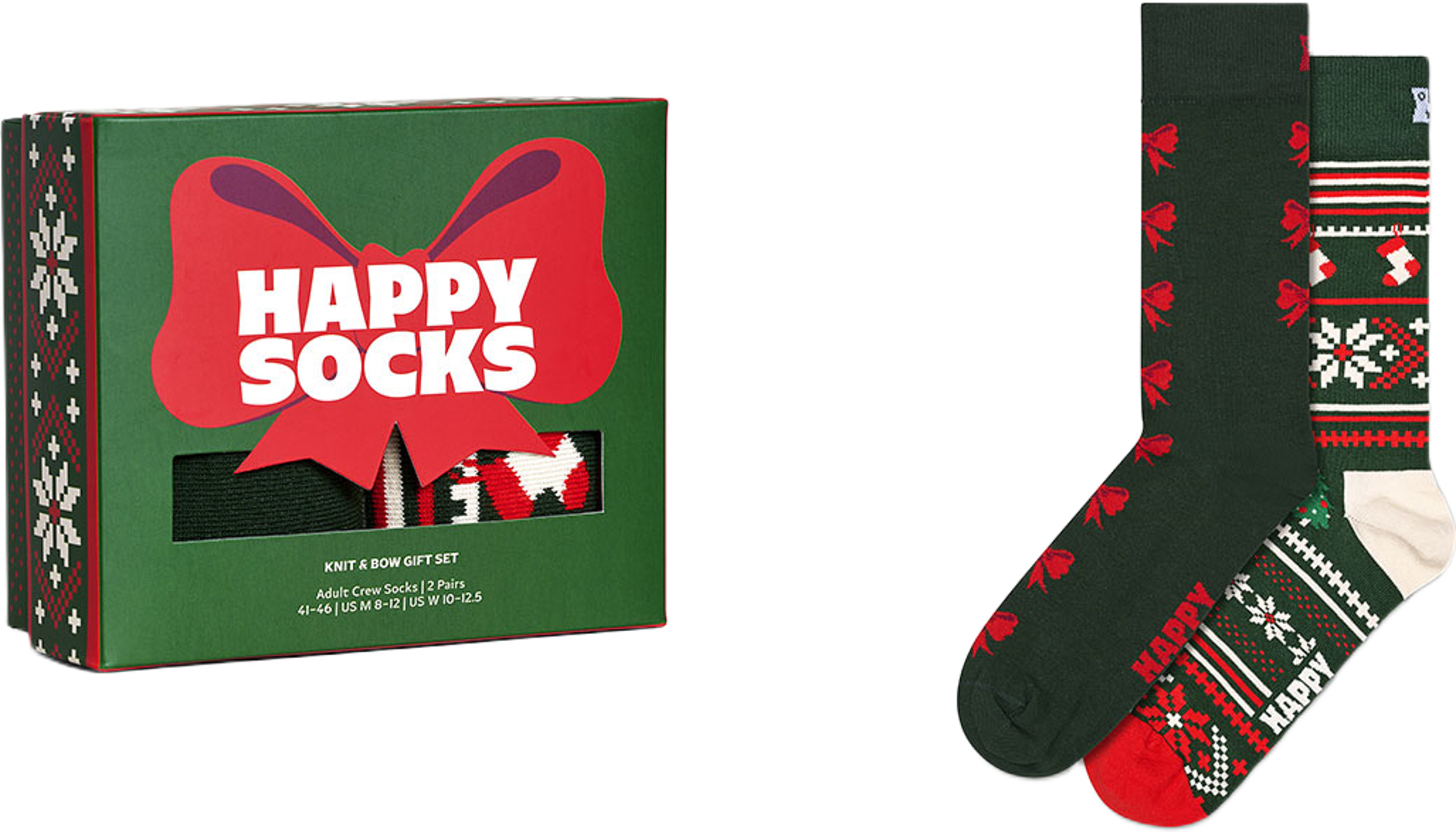 2-Pack Knit And Bow Socks Gift Set, från Happy Socks, i färgen Dark Green. Klicka för att öppna bilden i stort format