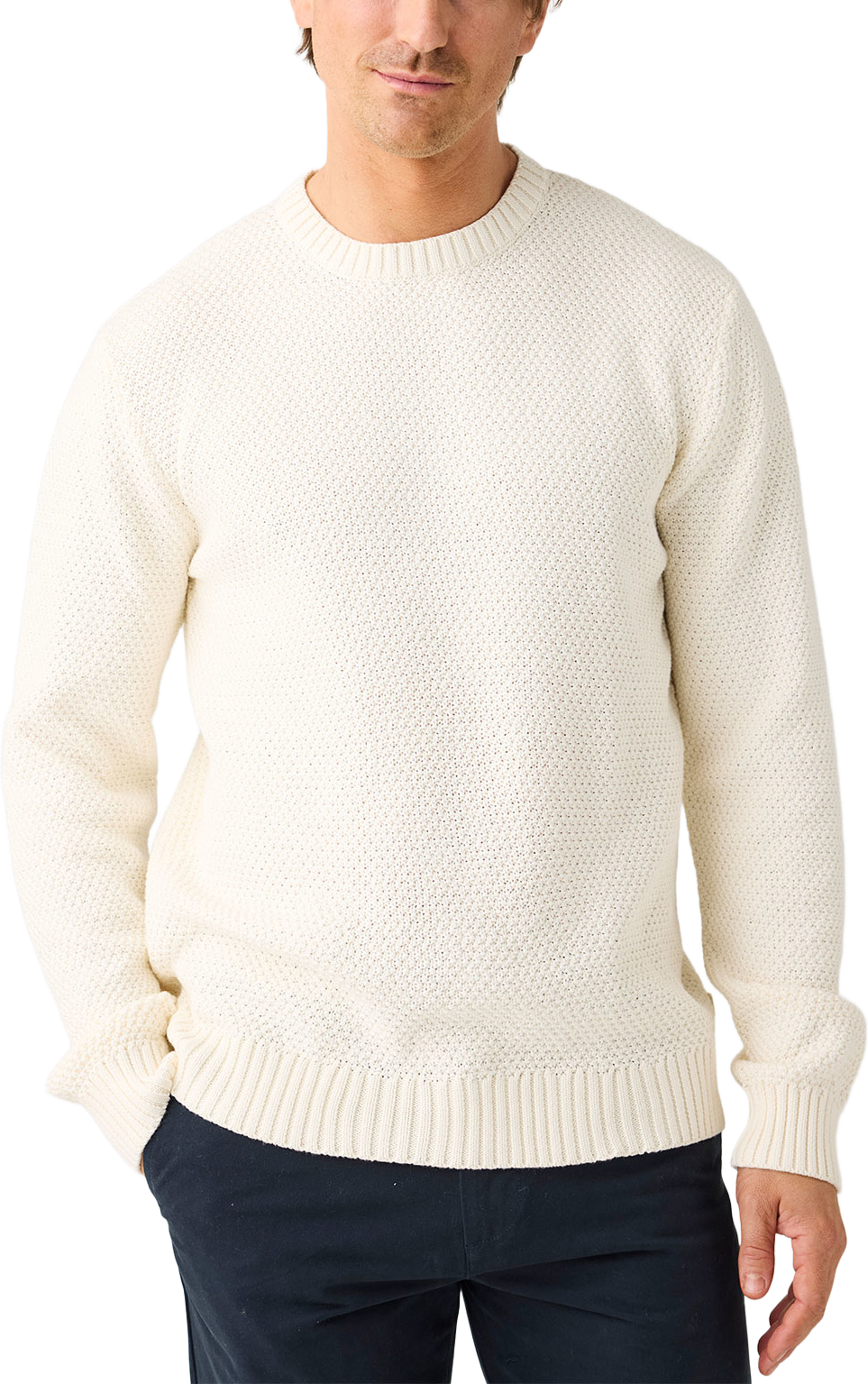 Organic Cotton crew neck knit - GOTS/Vegan, från Knowledge Cotton Apparel, i färgen Egret. Klicka för att öppna bilden i stort format