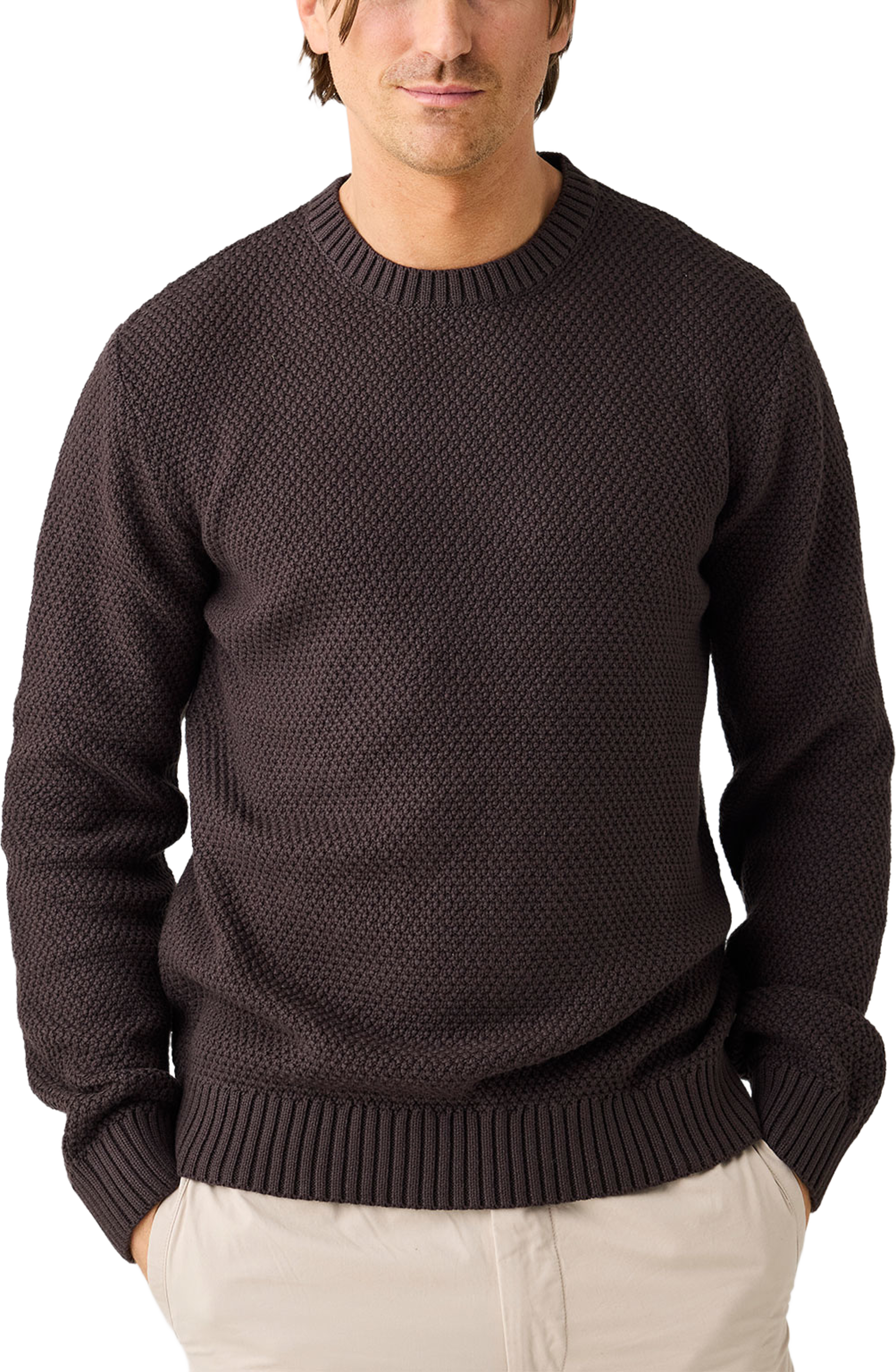 Organic Cotton crew neck knit - GOTS/Vegan, från Knowledge Cotton Apparel, i färgen Chocolate Torte. Klicka för att öppna bilden i stort format