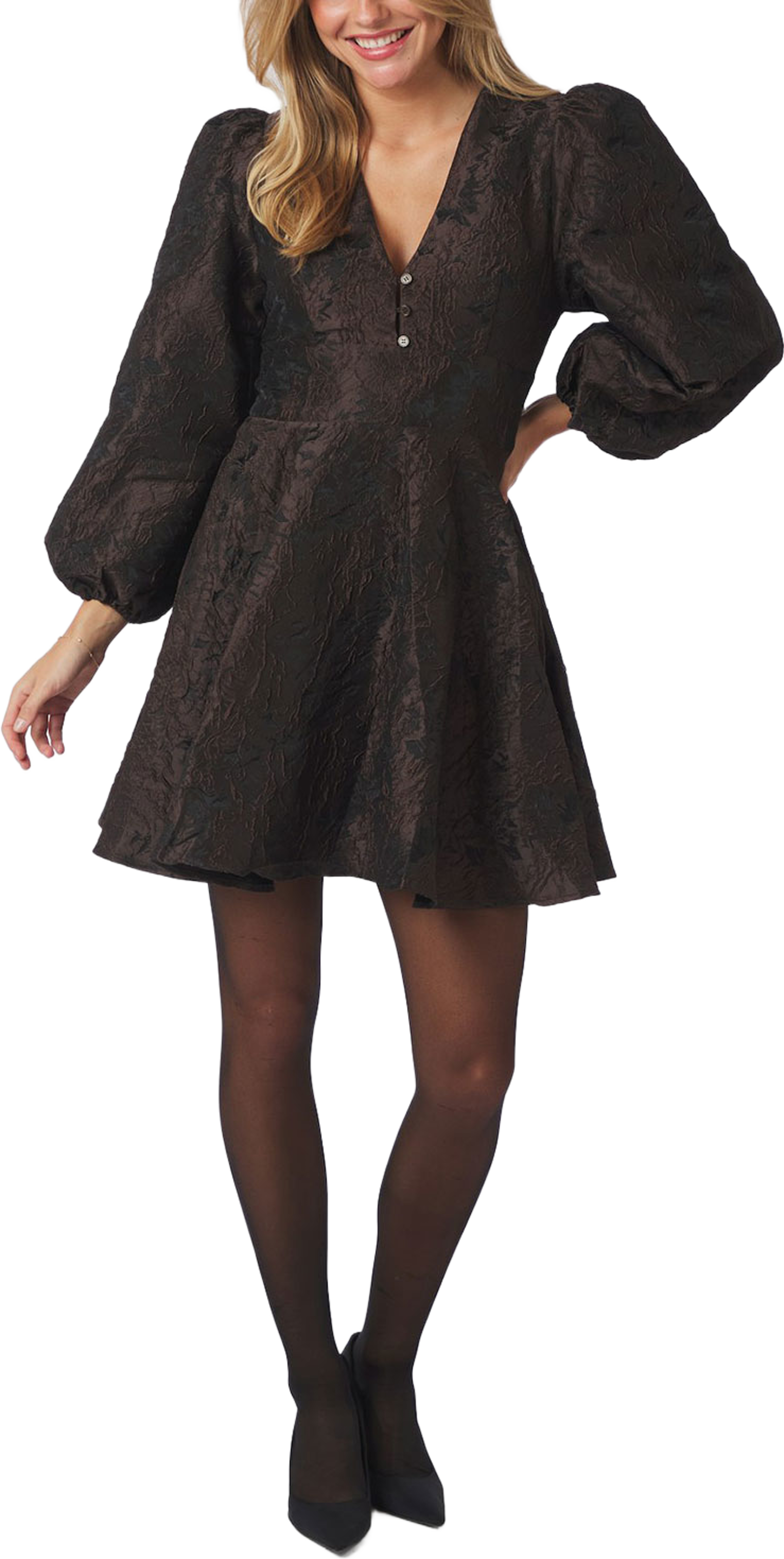 Milly Brocade Dress, från Neo Noir, i färgen Dark Brown. Klicka för att öppna bilden i stort format