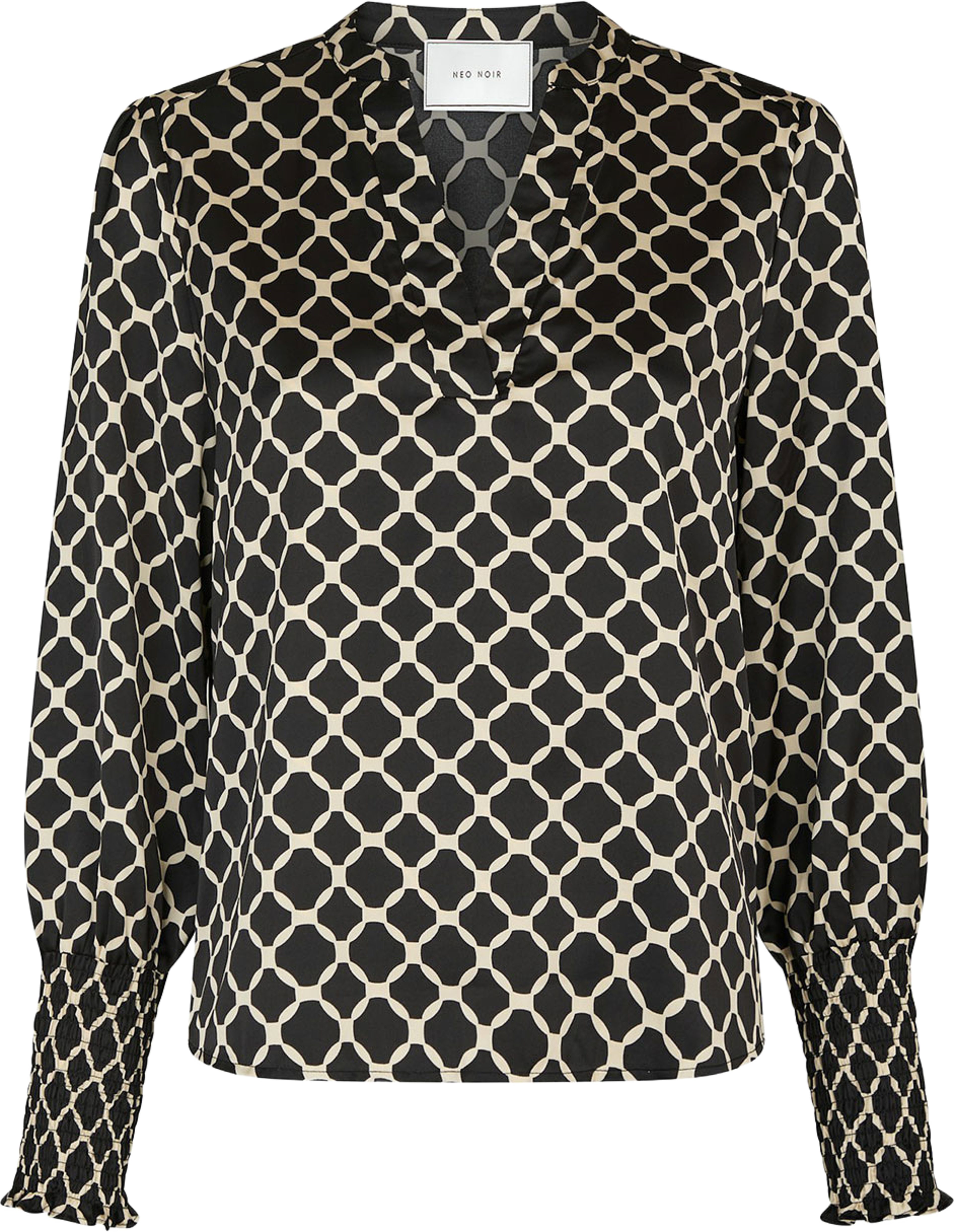 Landa Tile Print Blouse, från Neo Noir, i färgen Black. Klicka för att öppna bilden i stort format