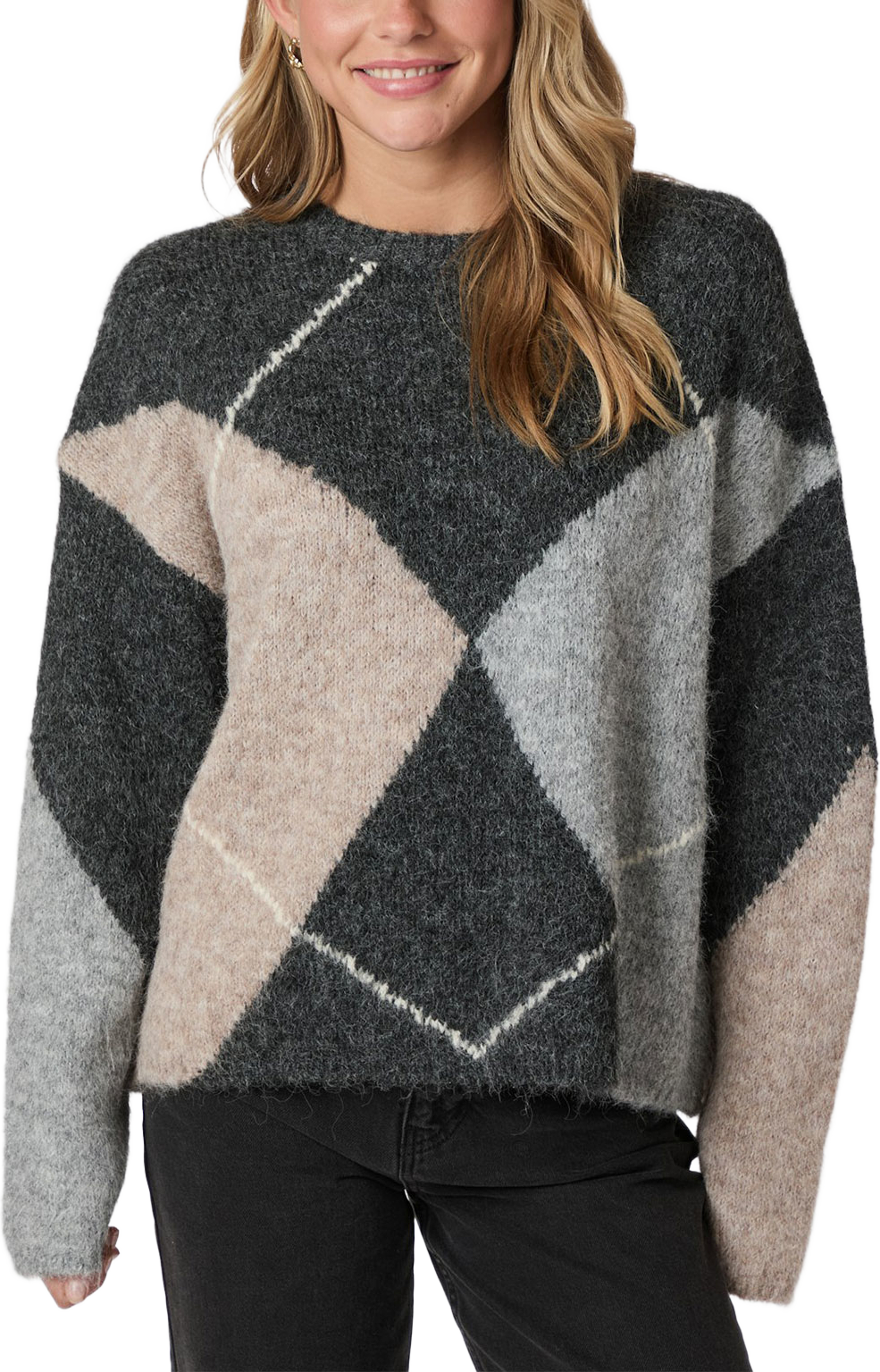 Inga Check Fluff Knit Blouse, från Neo Noir, i färgen Antracit. Klicka för att öppna bilden i stort format