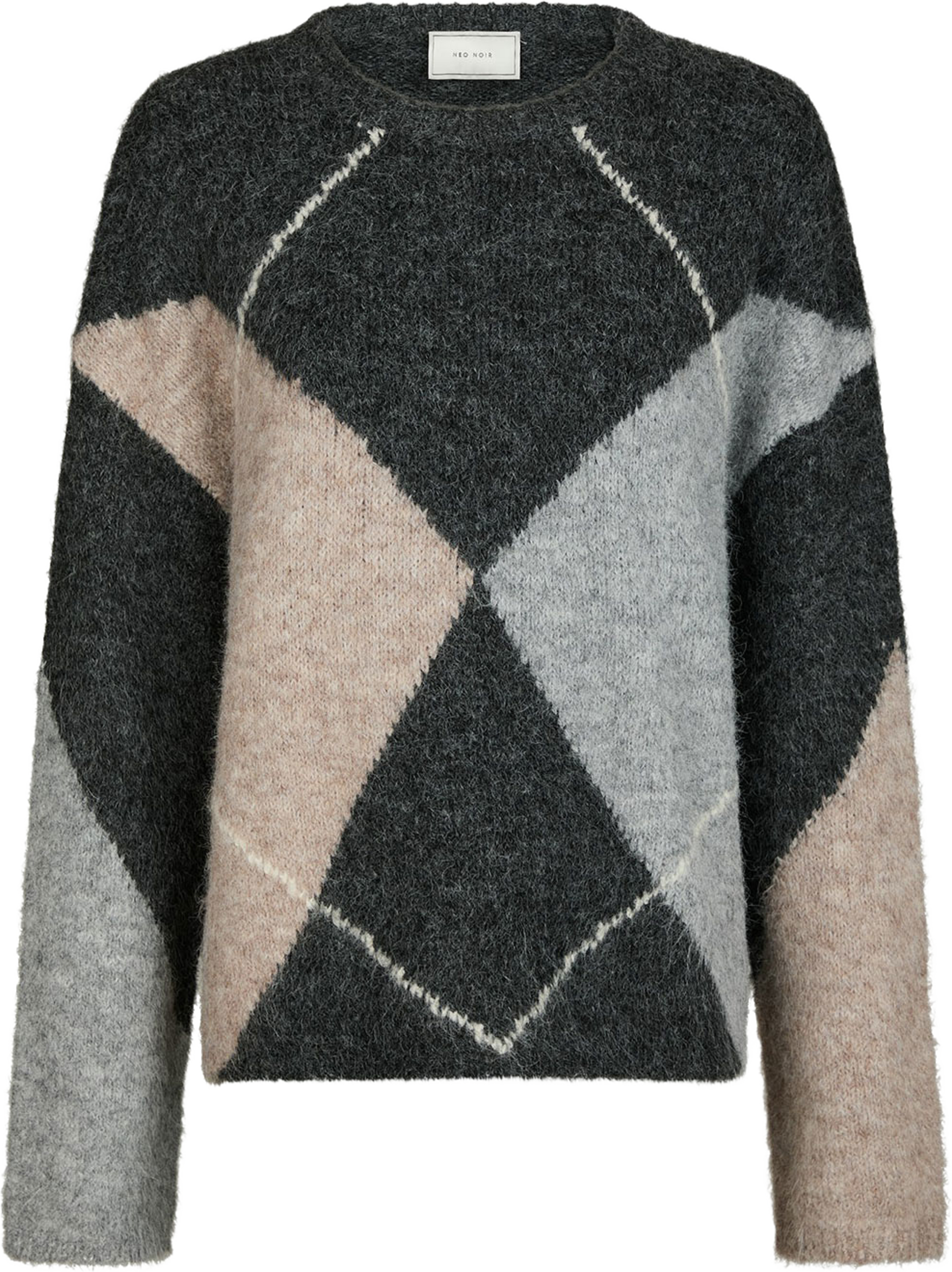 Inga Check Fluff Knit Blouse, från Neo Noir, i färgen Antracit. Klicka för att öppna bilden i stort format