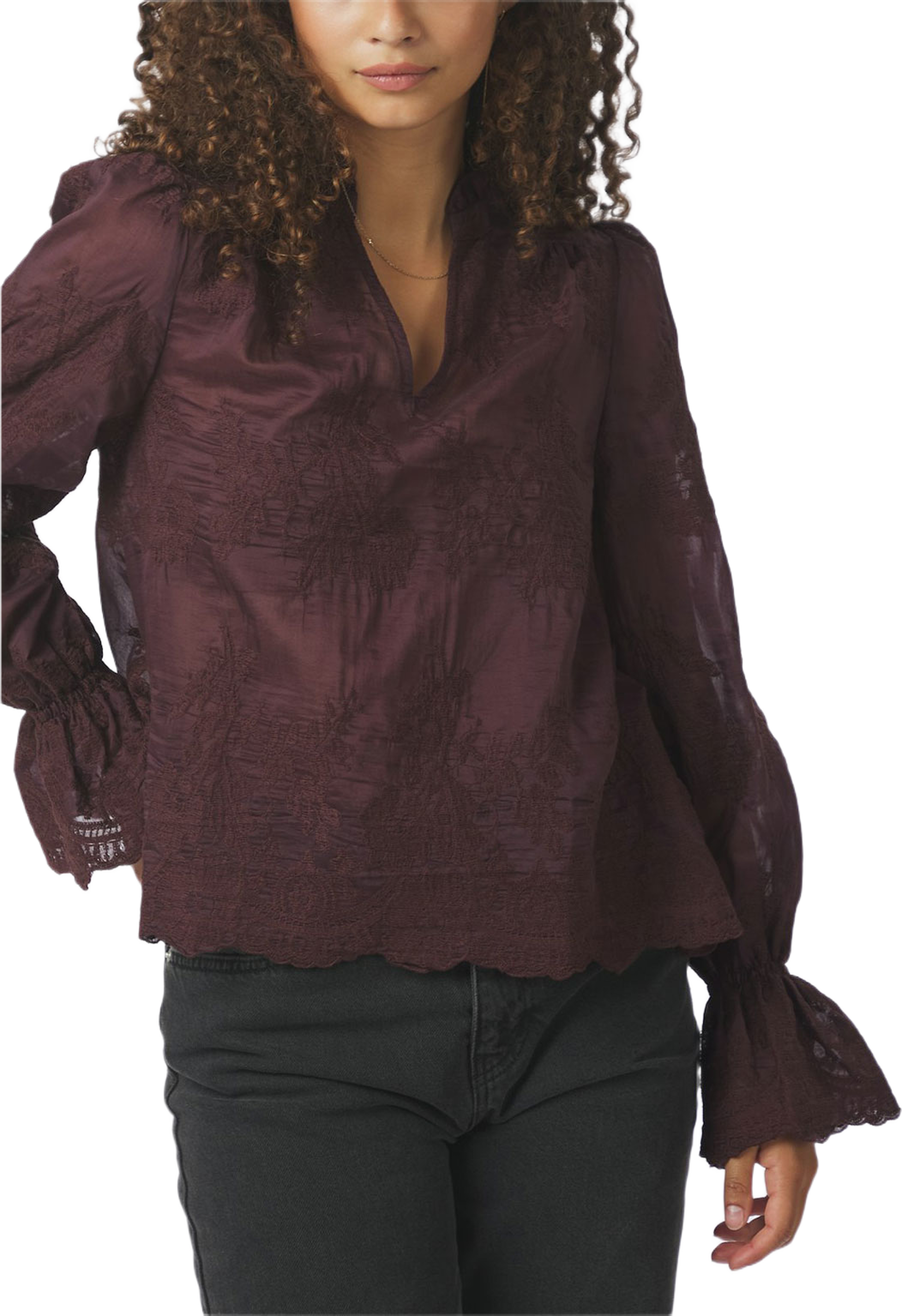 Amara Big Embroidery Blouse, från Neo Noir, i färgen Burgundy. Klicka för att öppna bilden i stort format