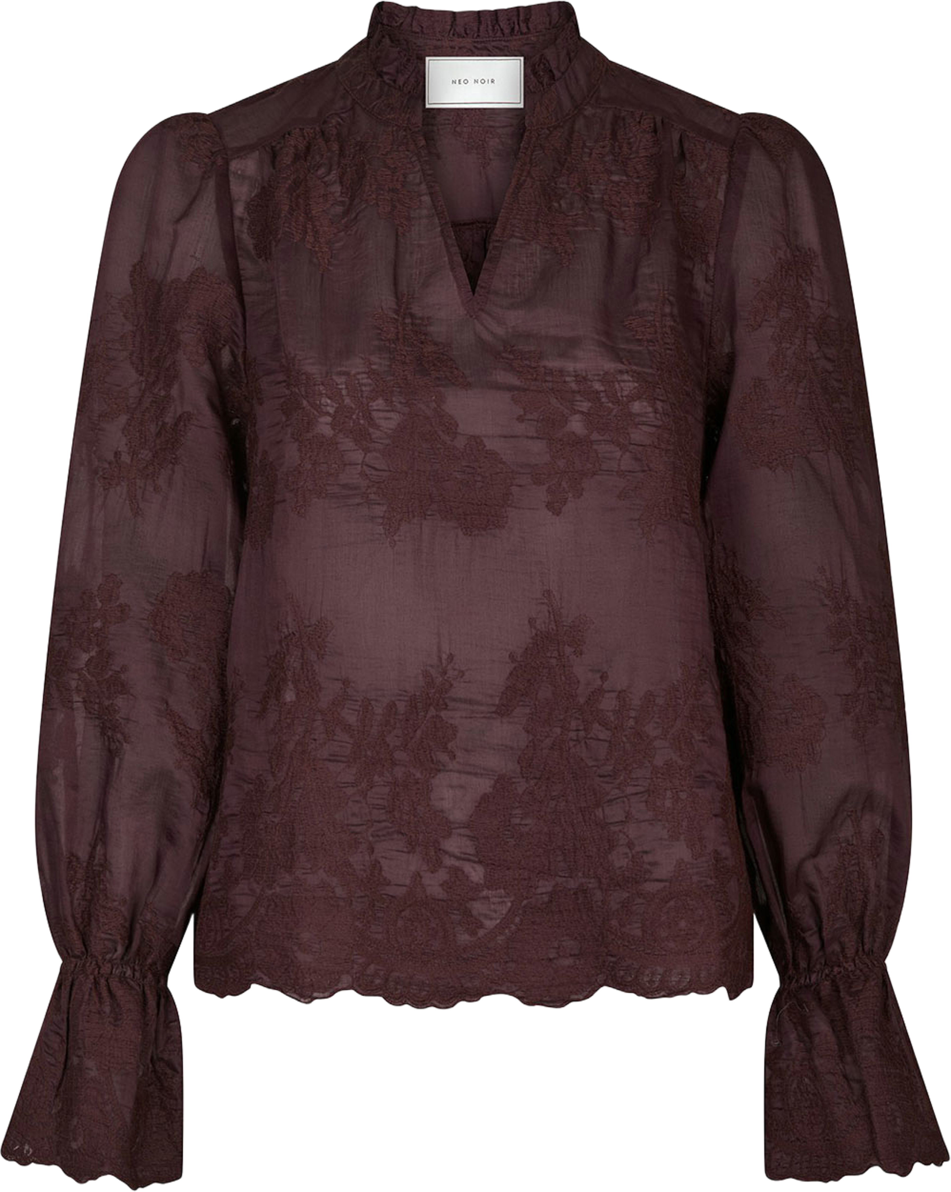 Amara Big Embroidery Blouse, från Neo Noir, i färgen Burgundy. Klicka för att öppna bilden i stort format