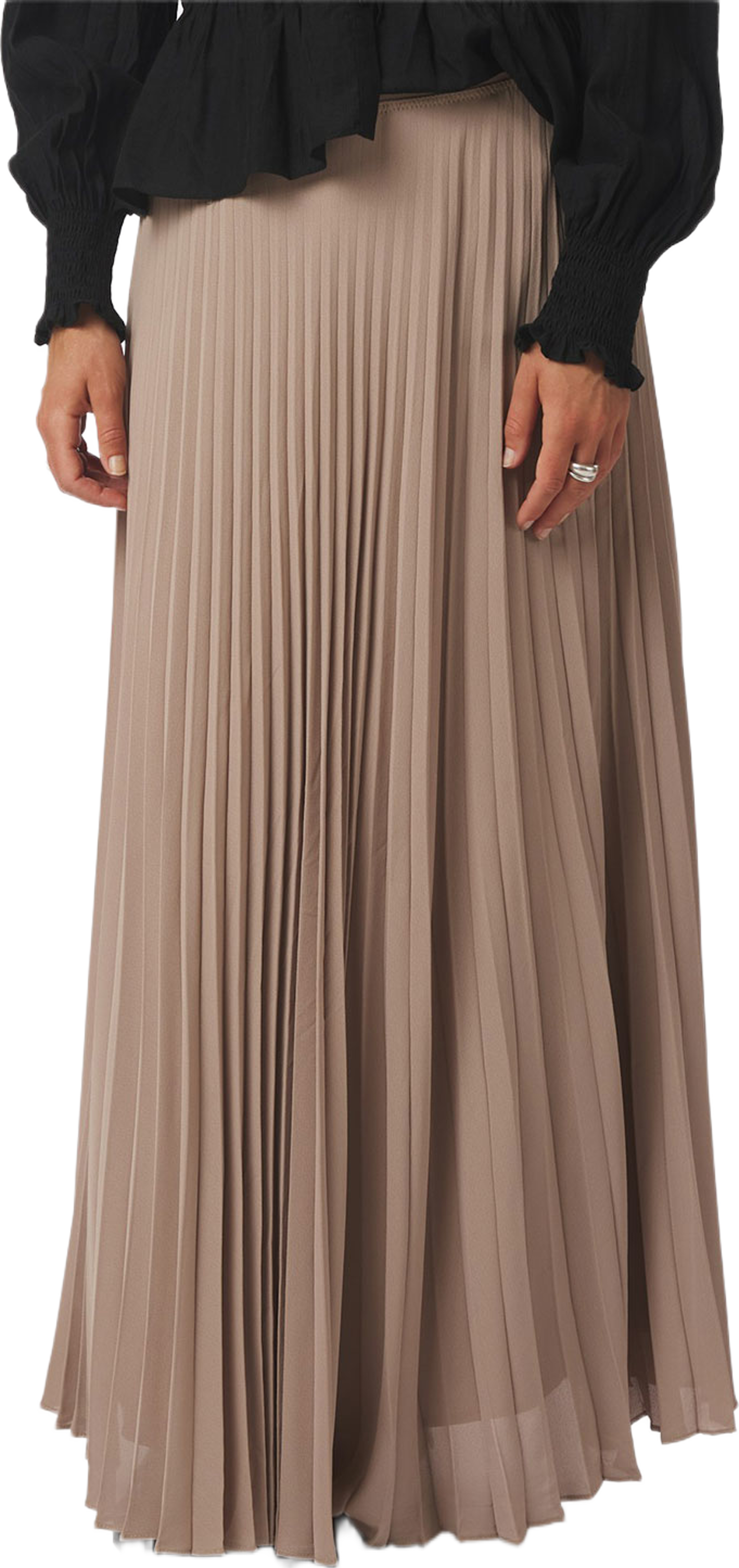 Boni Simple Plisse Skirt, från Neo Noir, i färgen Dark Taupe. Klicka för att öppna bilden i stort format