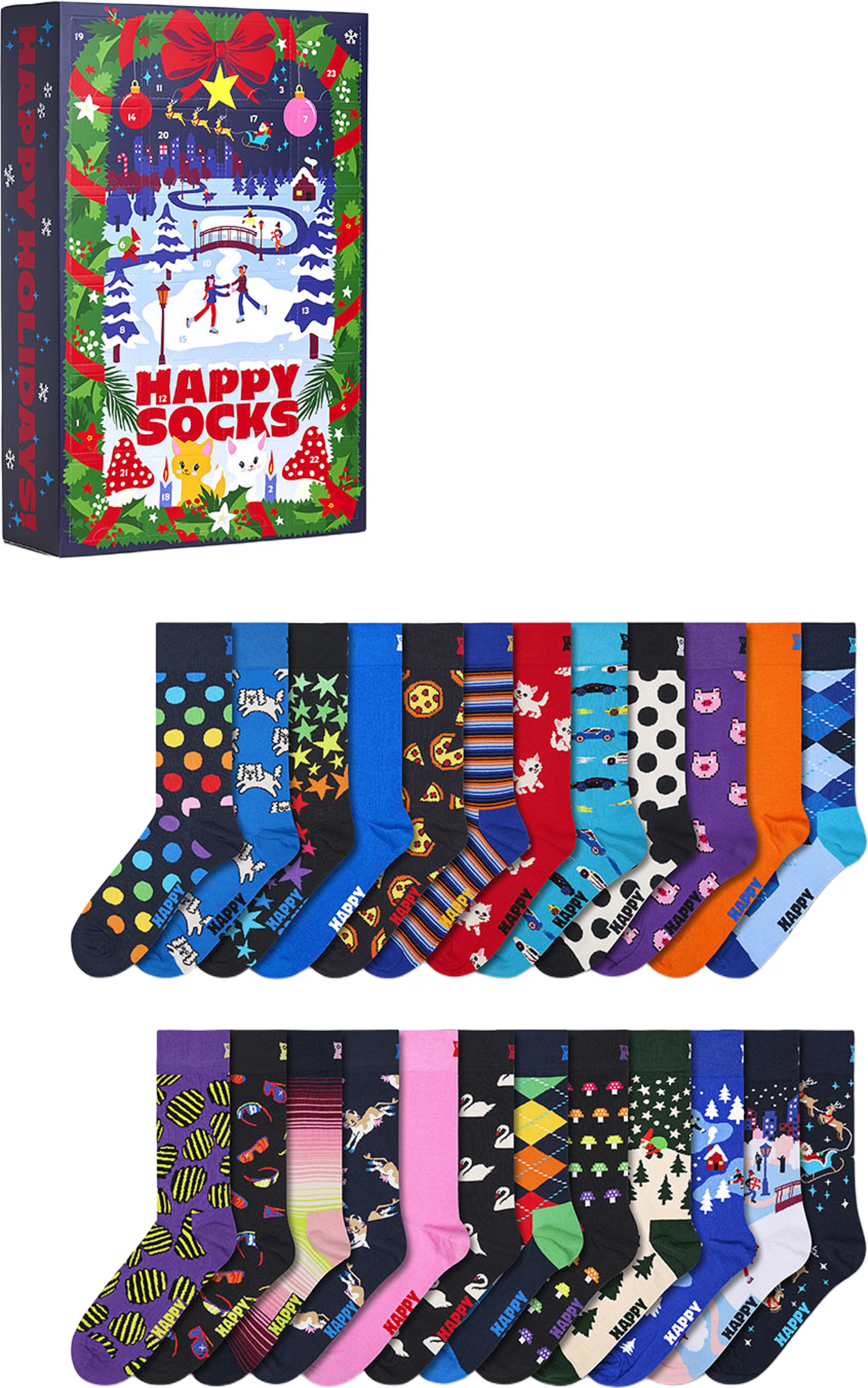 24-Pack Advent Calendar Gift Set, från Happy Socks, i färgen Navy. Klicka för att öppna bilden i stort format
