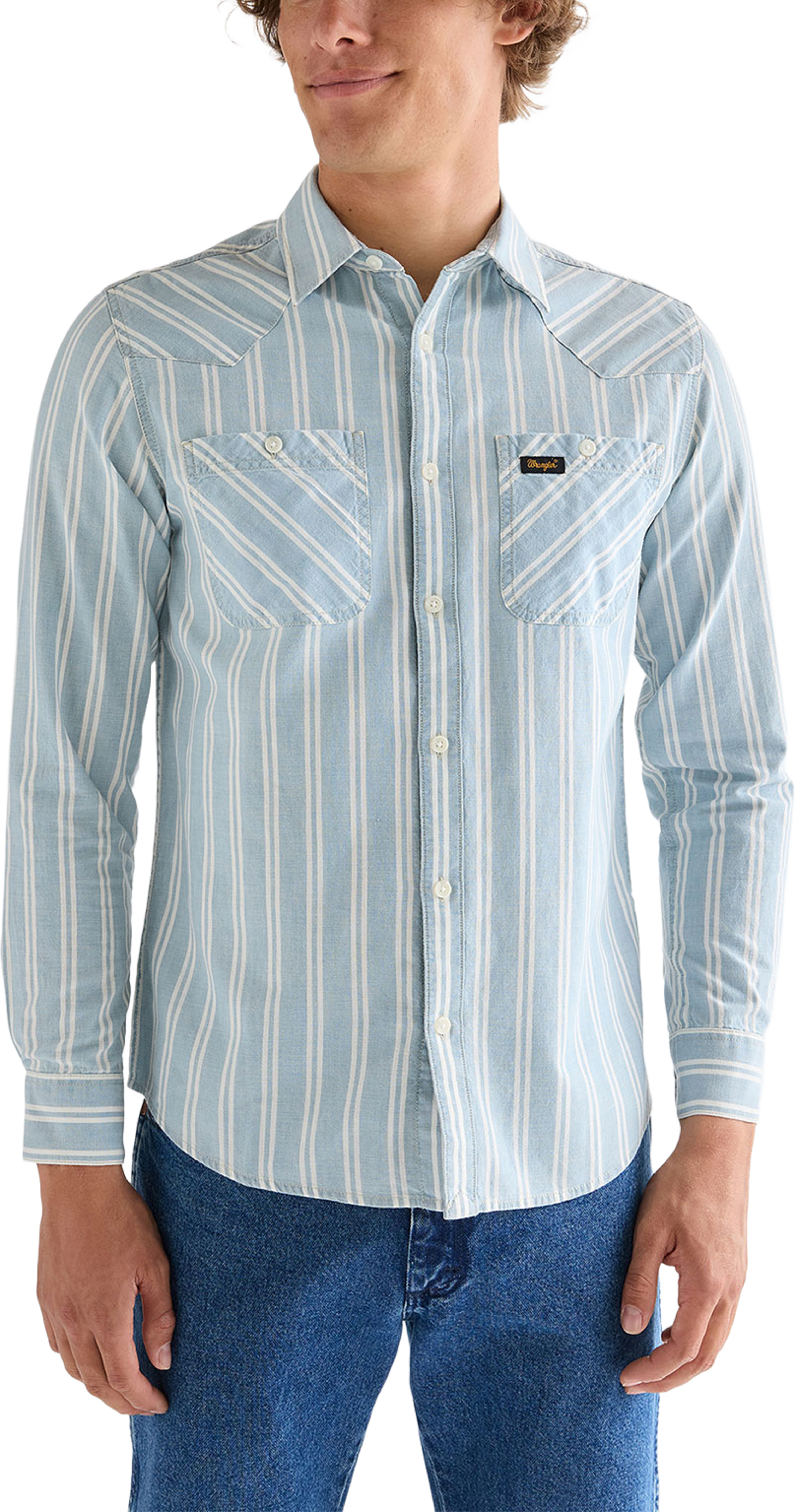 Chambray Shirt, från Wrangler, i färgen Light Stripe. Klicka för att öppna bilden i stort format