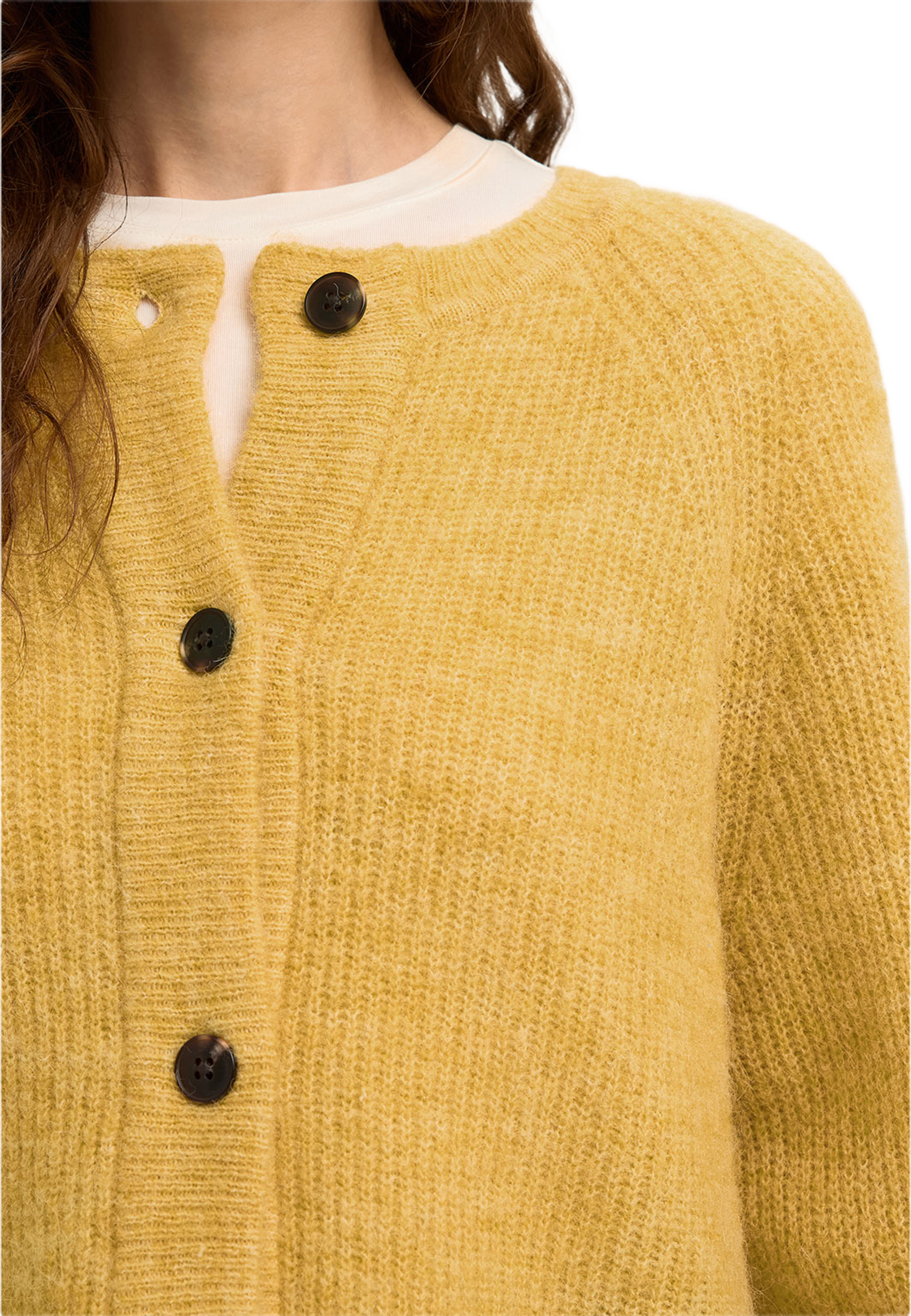 Lulu Ls Knit Short Cardigan, från Selected Femme, i färgen Ochre Melange. Klicka för att öppna bilden i stort format