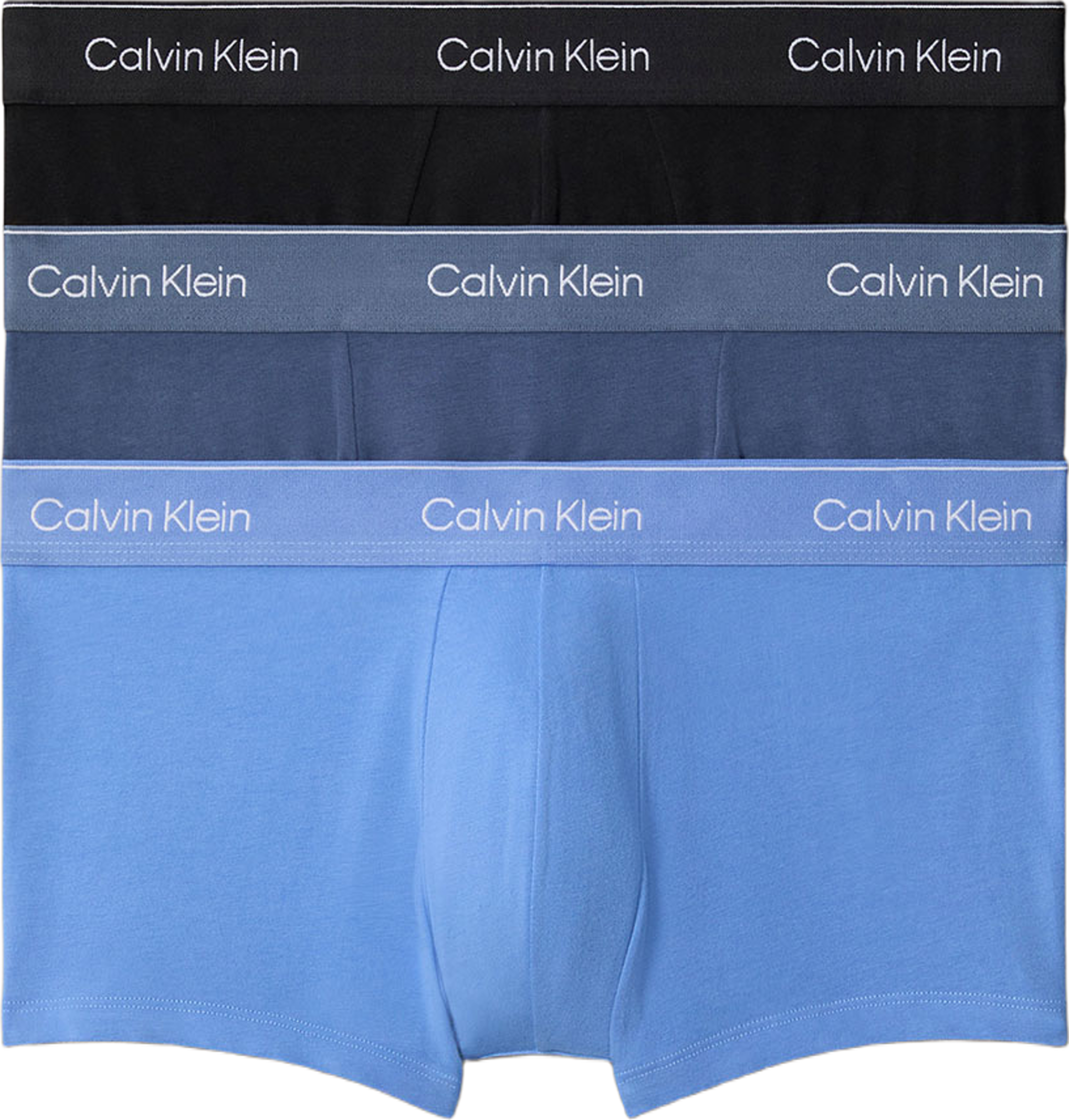 LOW RISE TRUNK 3PK Icon Cotton Stretch, från Calvin Klein, i färgen Black/Glacier/Blue Bell. Klicka för att öppna bilden i stort format