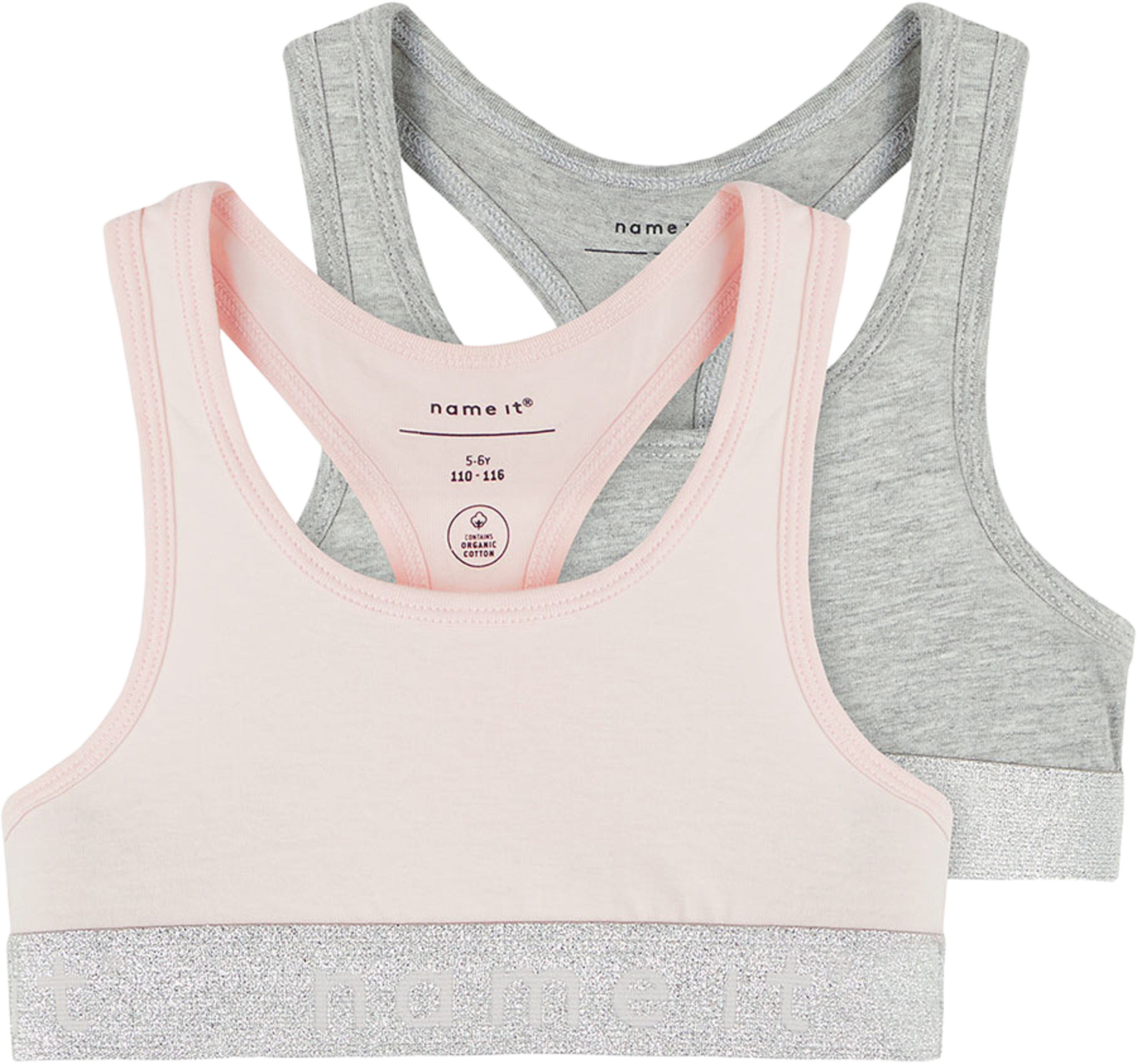 Topp, 2-pack, från Name It, i färgen Barely Pink W/ Grey Melange. Klicka för att öppna bilden i stort format