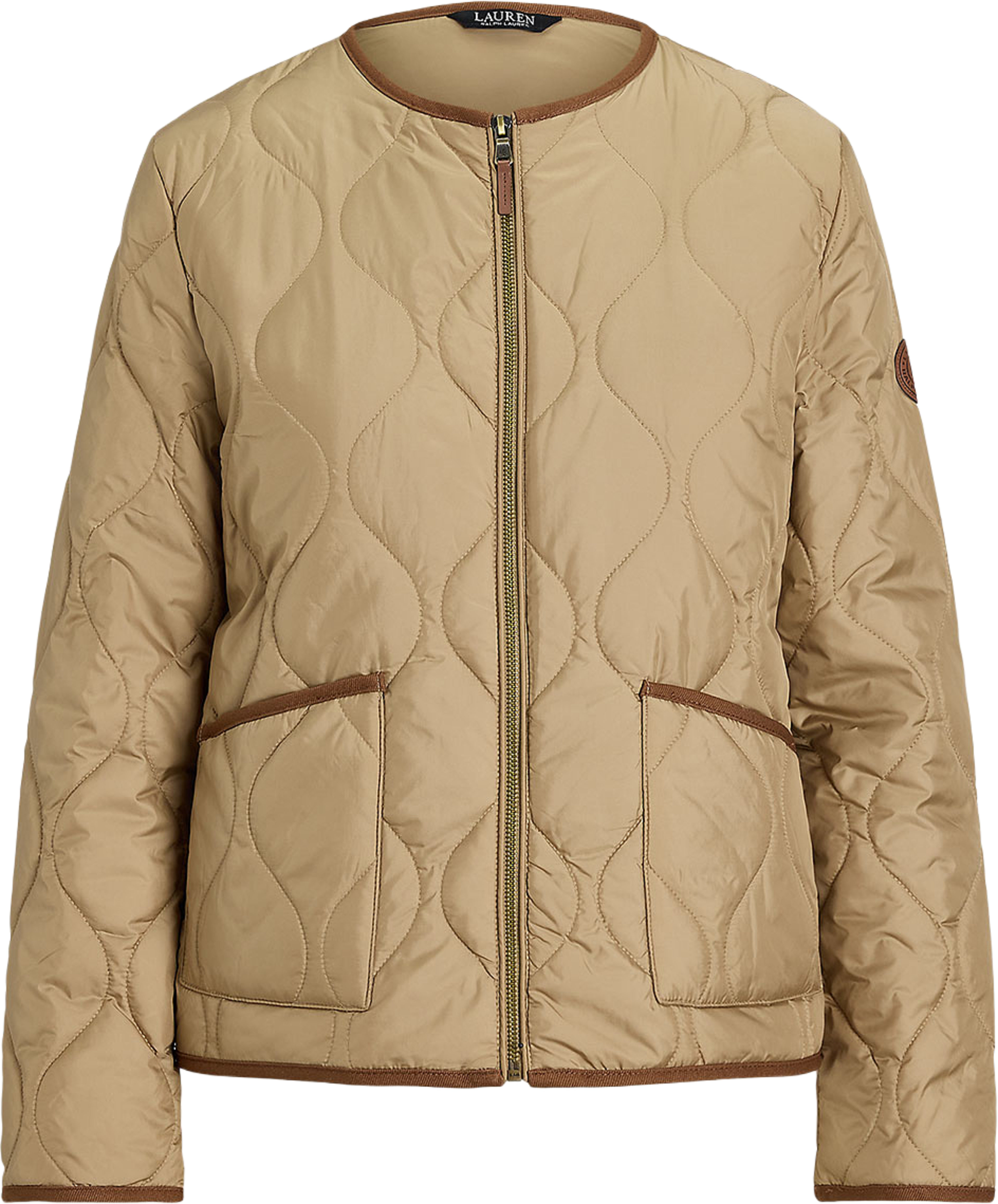Twill-Trim Onion-Quilted Jacket, från Lauren Ralph Lauren, i färgen Birch Tan. Klicka för att öppna bilden i stort format
