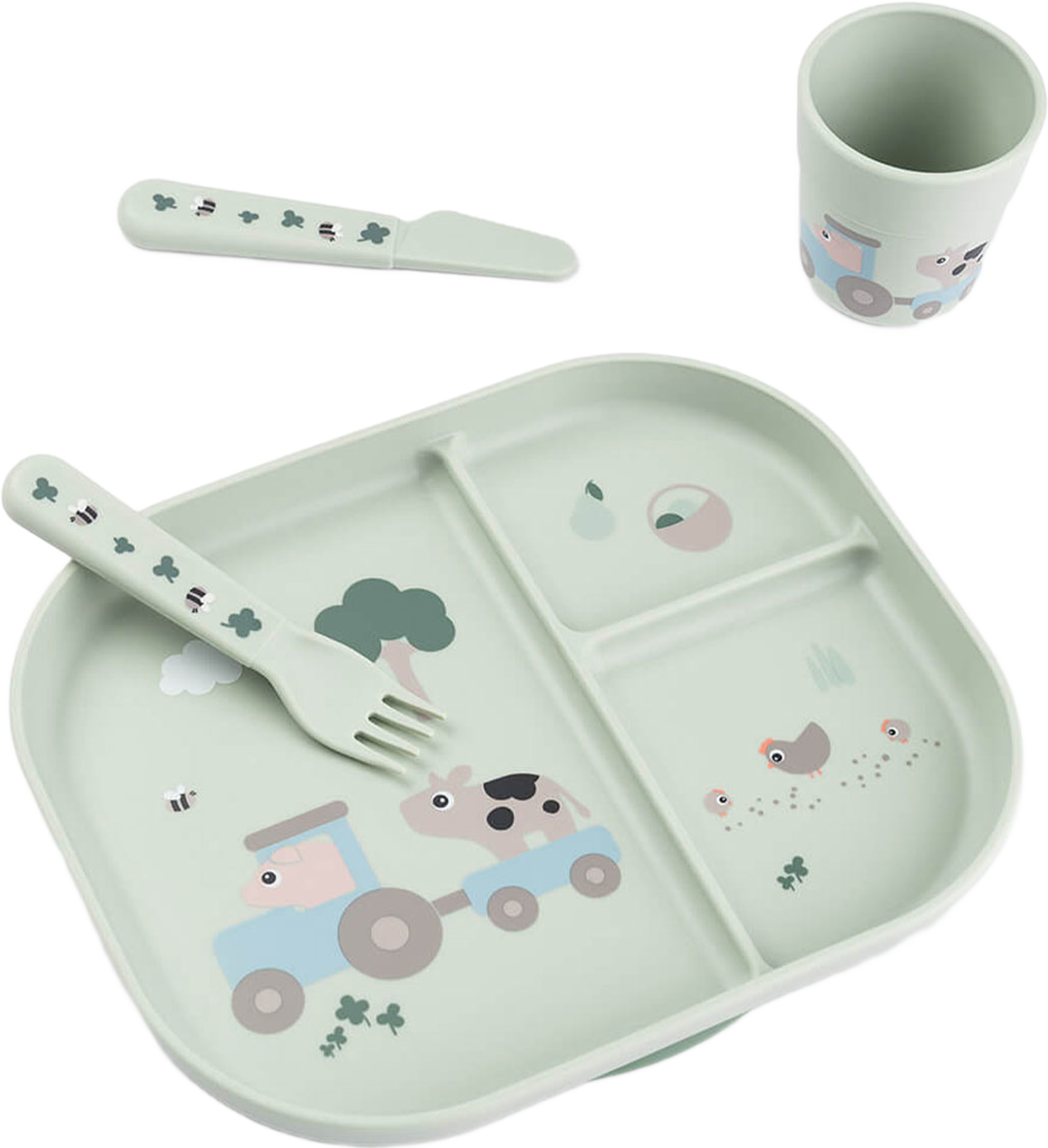 Foodie Dinner Set W/Suction Tiny Farm Green, från Done by Deer, i färgen Green. Klicka för att öppna bilden i stort format