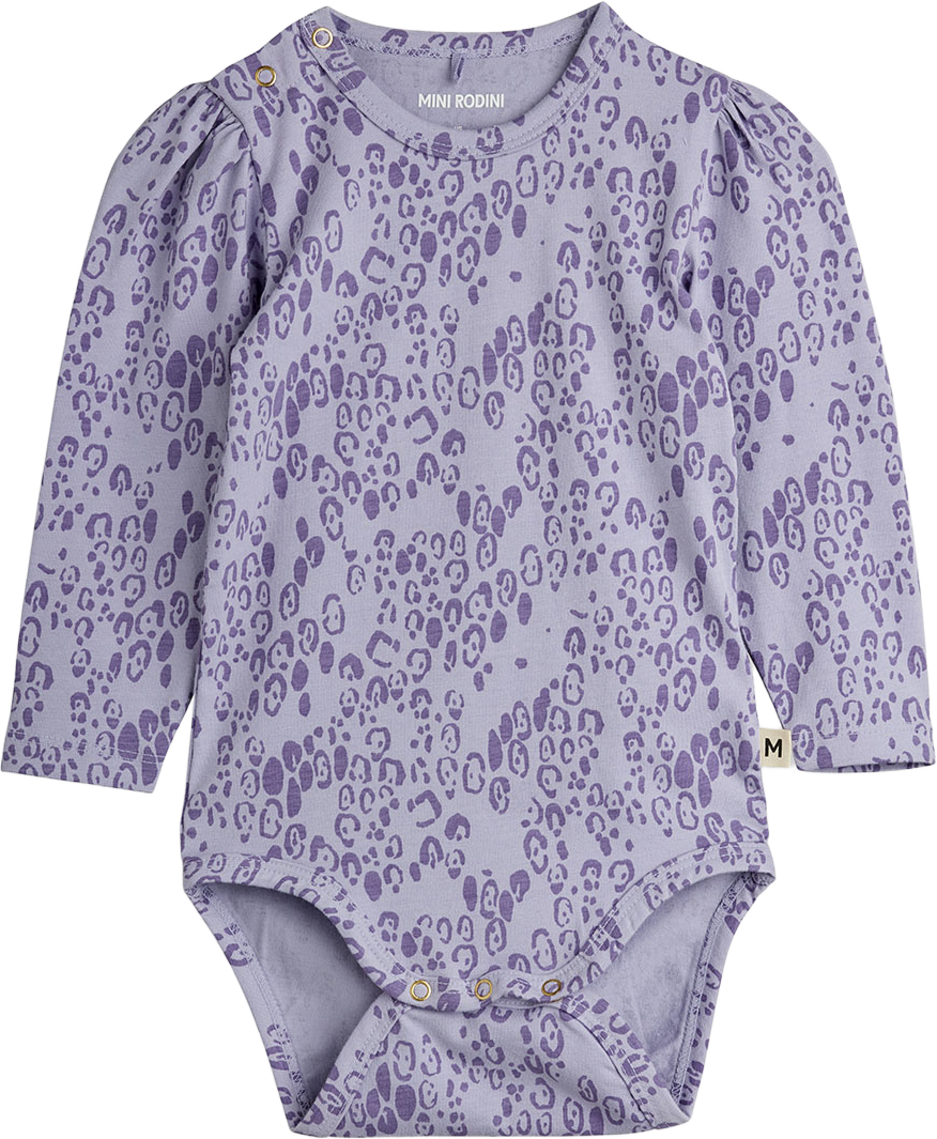 Mini leopard aop puff sleeve ls body, från Mini Rodini, i färgen Purple. Klicka för att öppna bilden i stort format