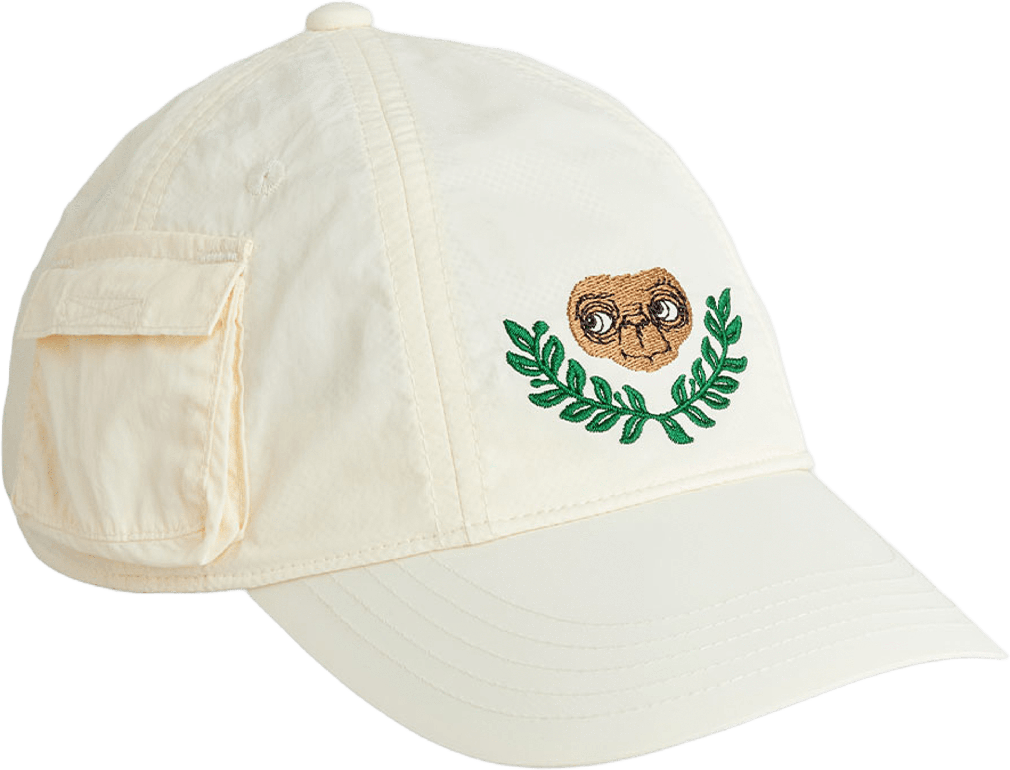 E.T emb nylon pocket cap, från Mini Rodini, i färgen Off-white. Klicka för att öppna bilden i stort format