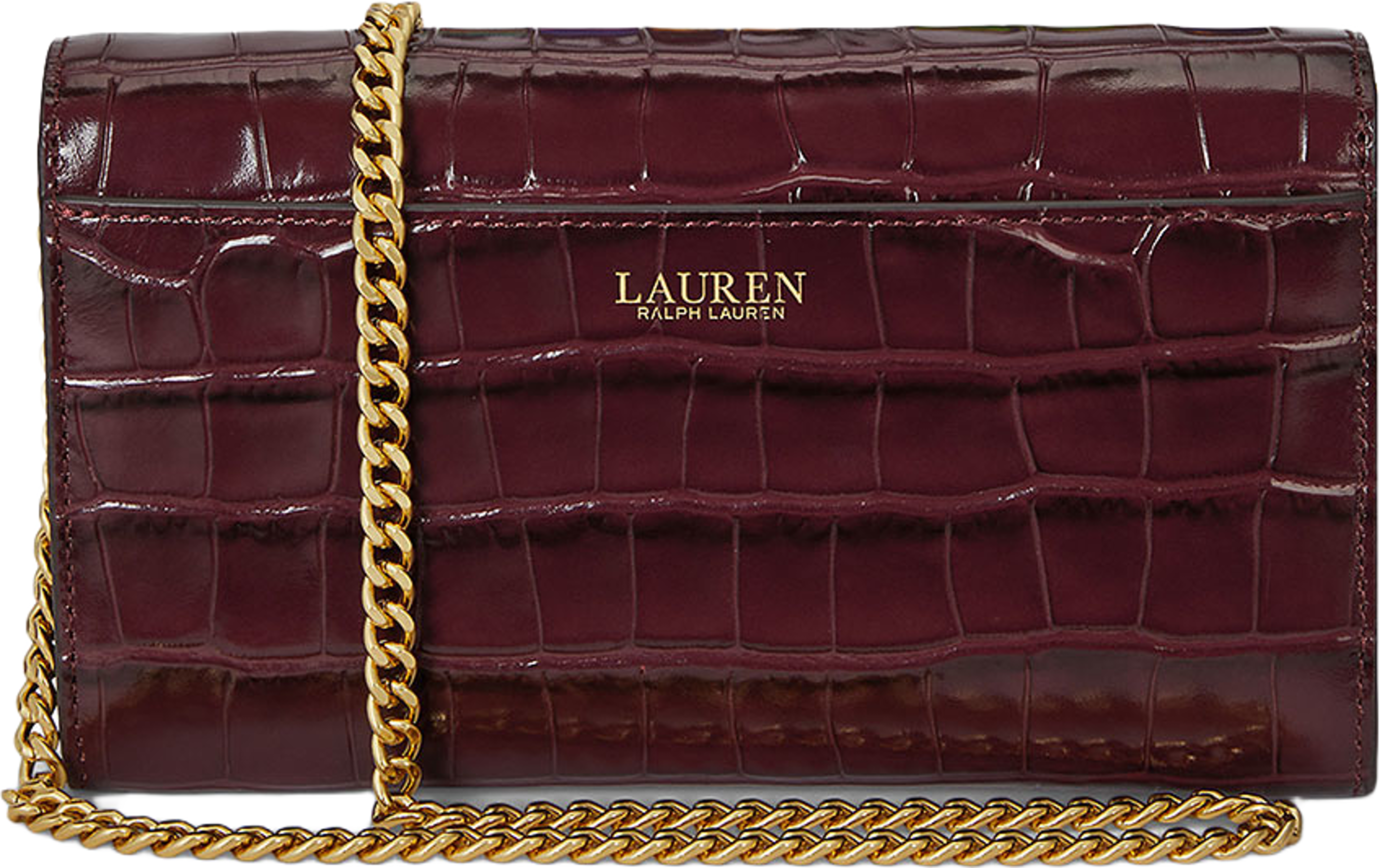Croc-Embossed Medium Adair II Crossbody, från Lauren Ralph Lauren, i färgen Dark Garnet. Klicka för att öppna bilden i stort format