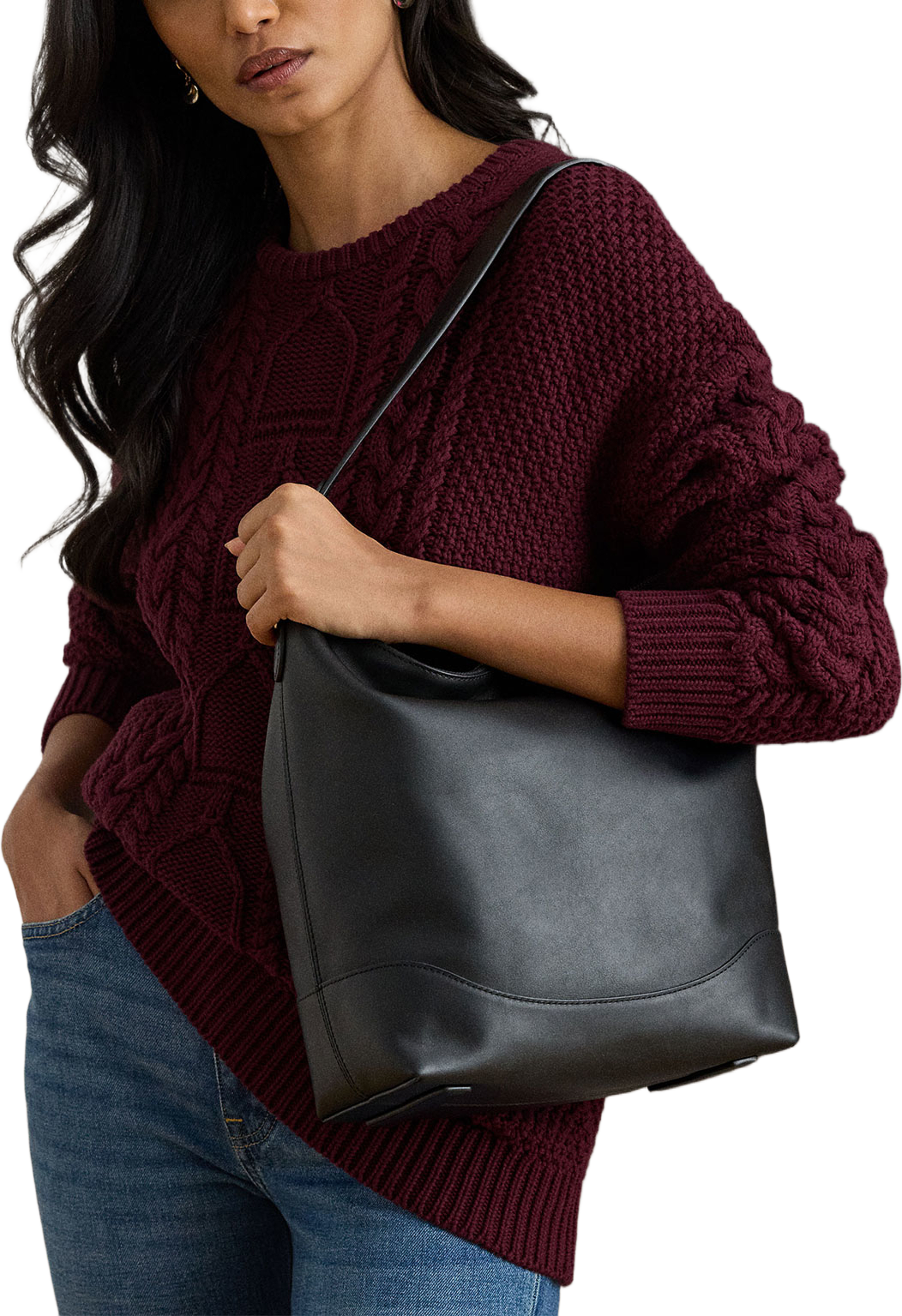 Leather Large Tasha Bucket Bag, från Lauren Ralph Lauren, i färgen Black. Klicka för att öppna bilden i stort format