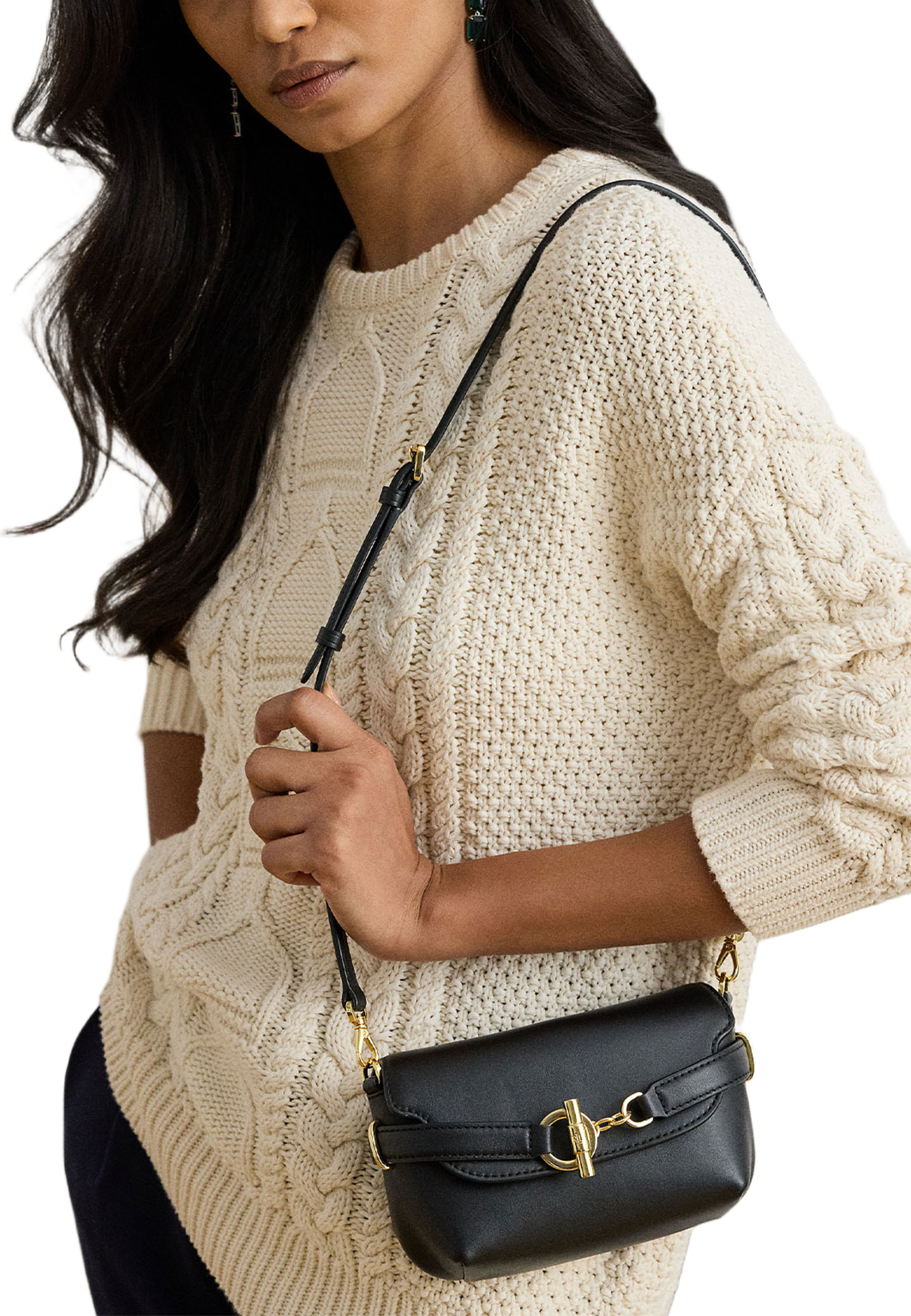 Leather Small Blaike Crossbody Bag, från Lauren Ralph Lauren, i färgen Black. Klicka för att öppna bilden i stort format