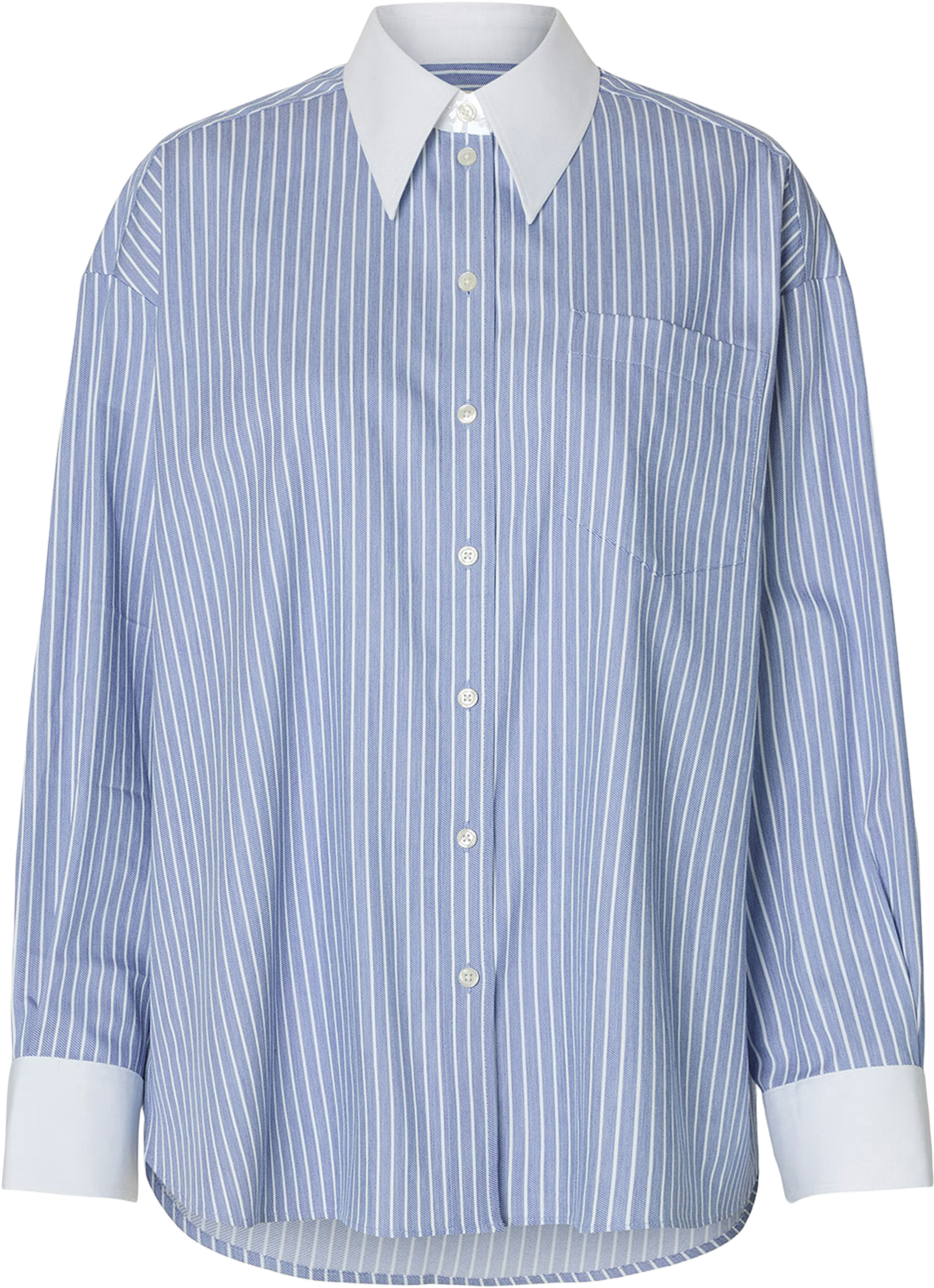 SLFROMIE Oversized Skjorta, från Selected Femme, i färgen Dusty Blue Bright White. Klicka för att öppna bilden i stort format