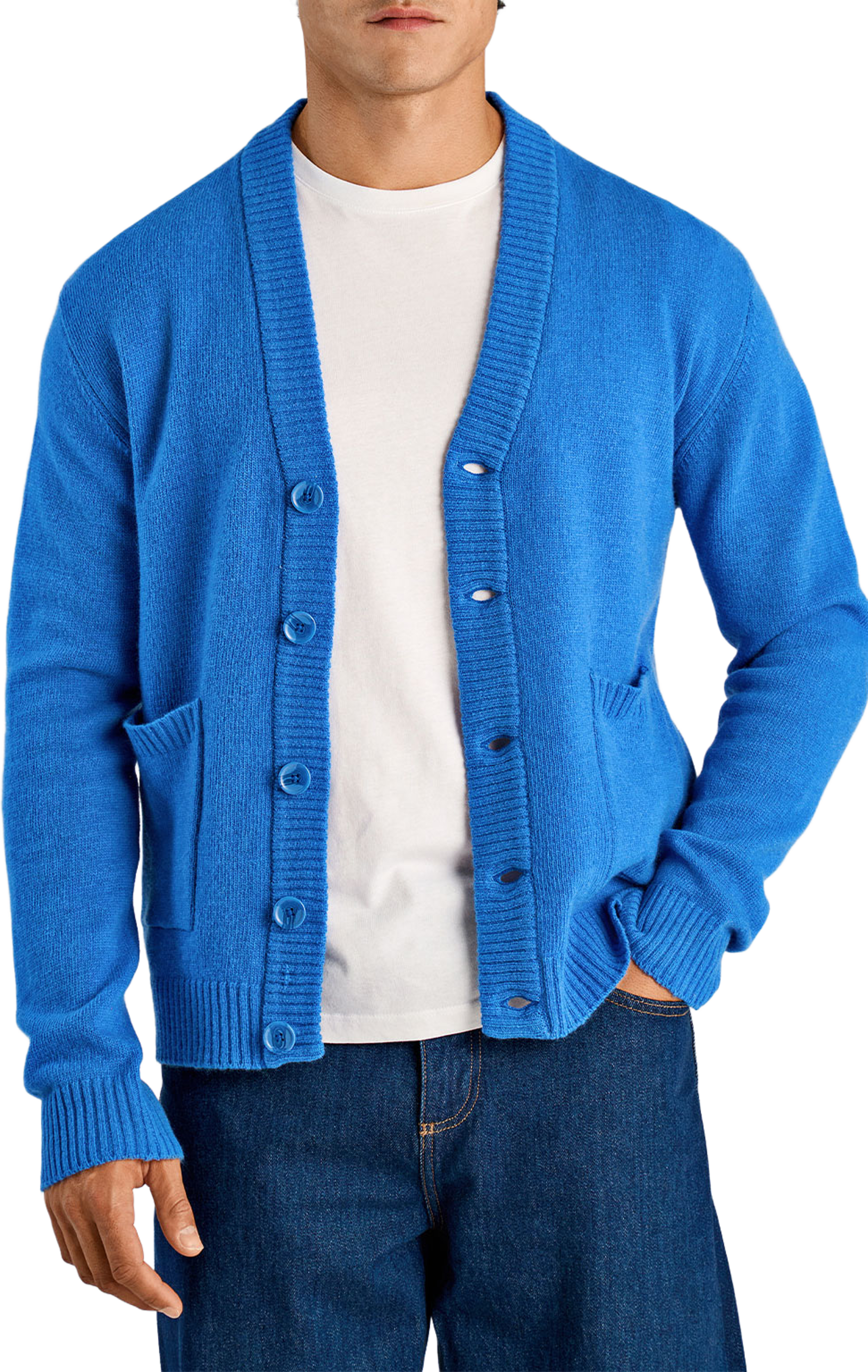 Lindbergh Lambswool button cardigan Knit, från Lindbergh, i färgen Bright Blue Mel. Klicka för att öppna bilden i stort format