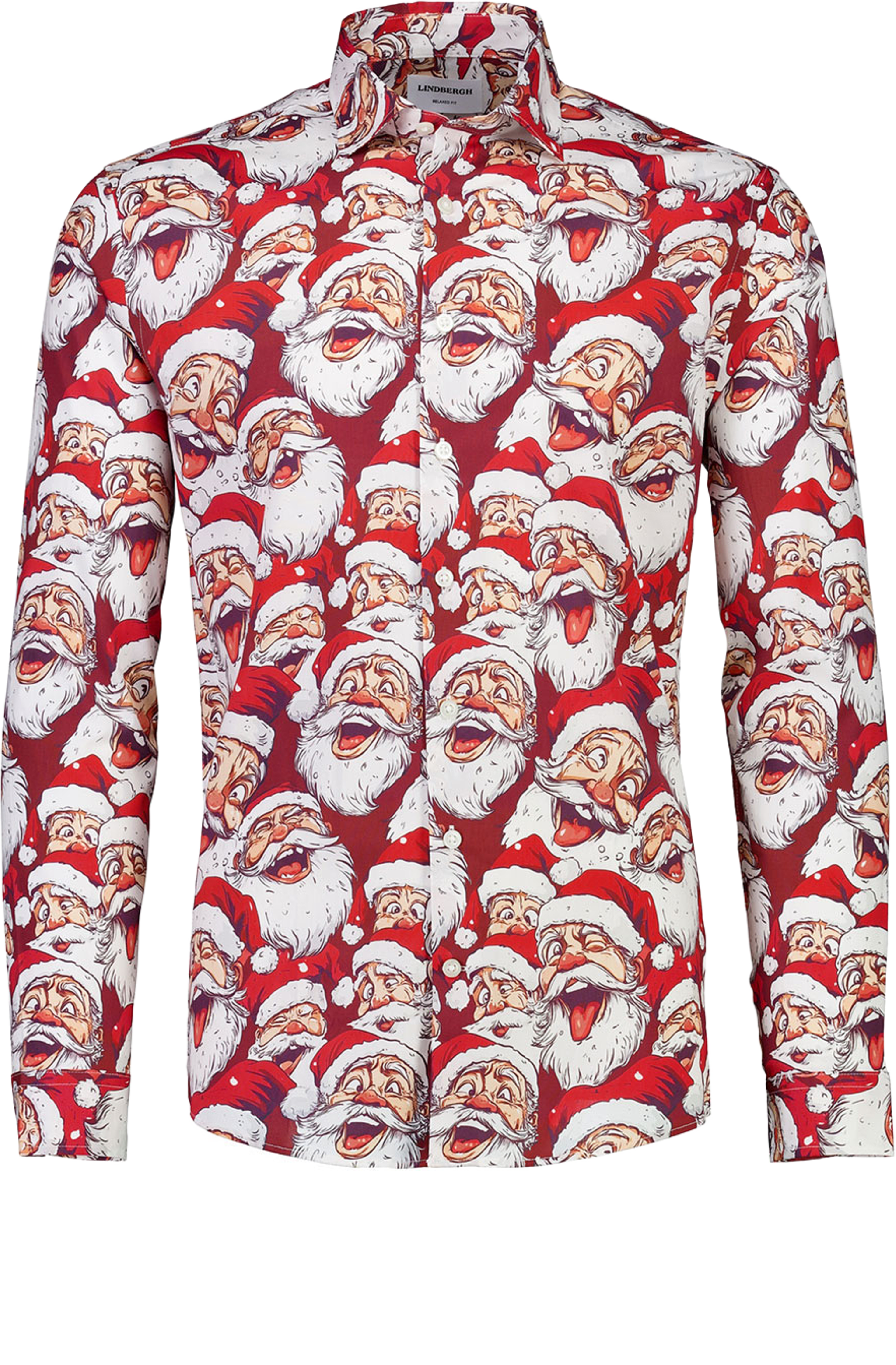AOP Christmas Shirt L/S, från Lindbergh, i färgen Red. Klicka för att öppna bilden i stort format