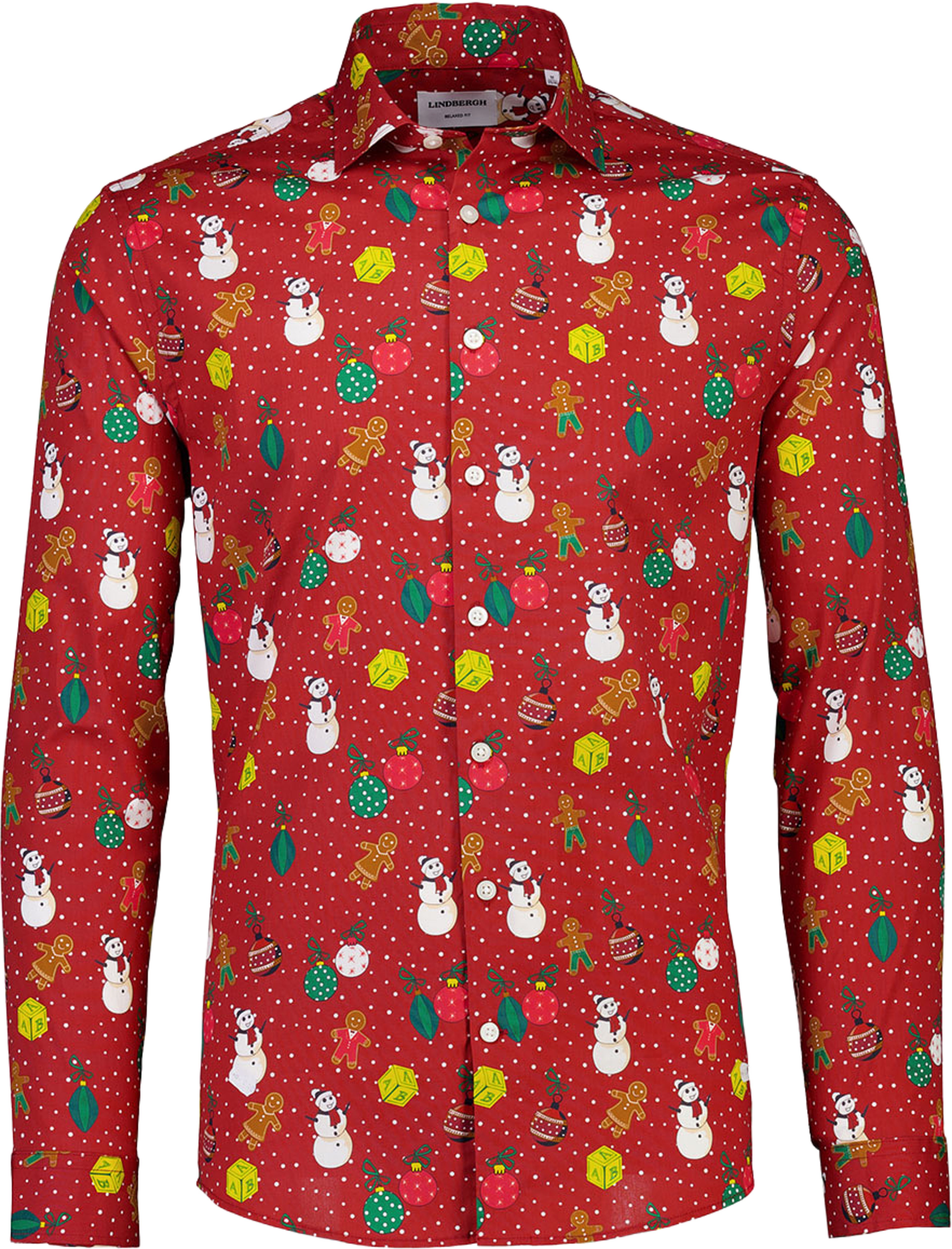 AOP Christmas Shirt L/S, från Lindbergh, i färgen Red. Klicka för att öppna bilden i stort format