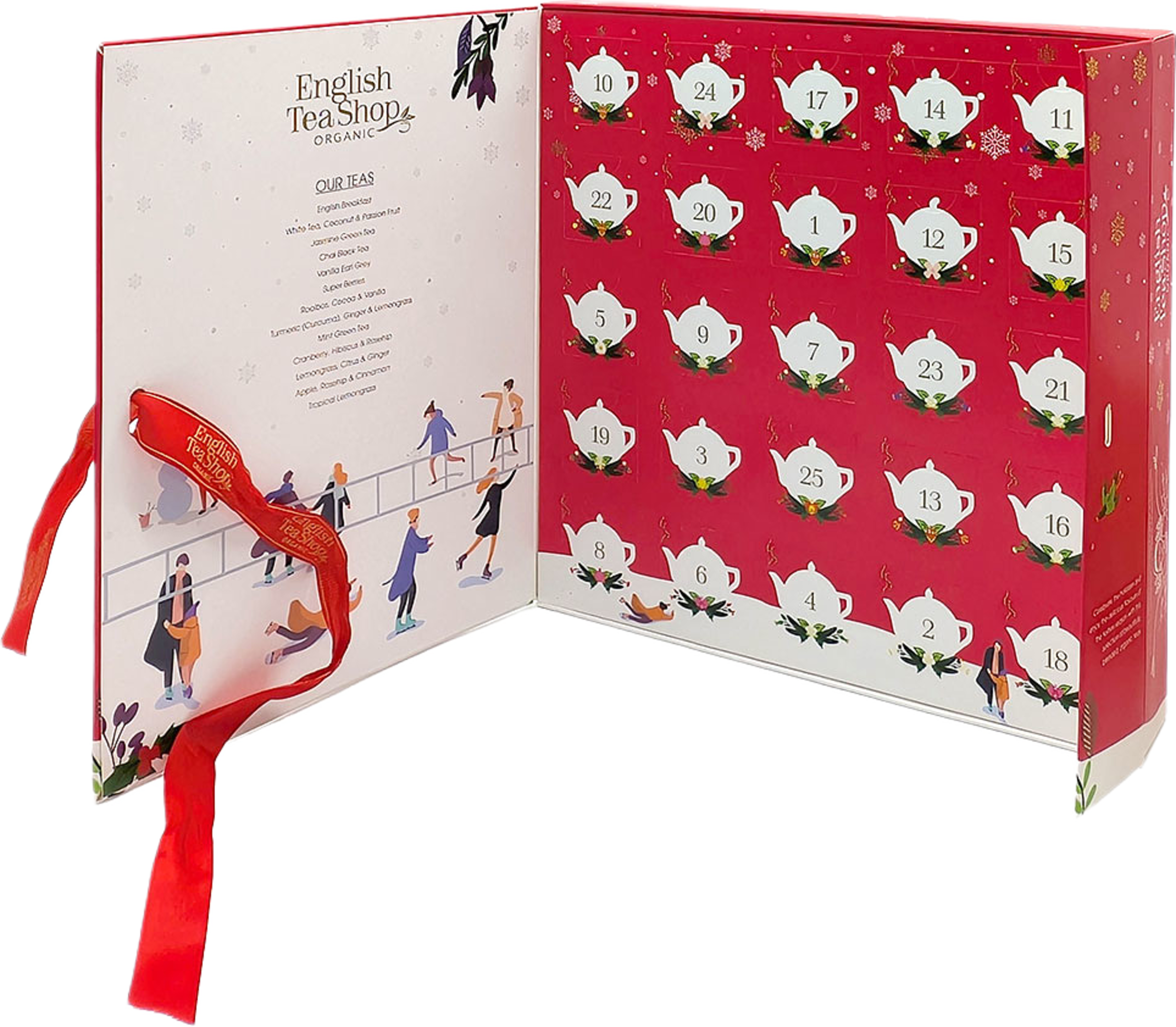 Adventskalender Santa Red med te i 13 olika smaker i bokformat , 25 luckor  EKO, från English Tea Shop, i färgen Röd. Klicka för att öppna bilden i stort format