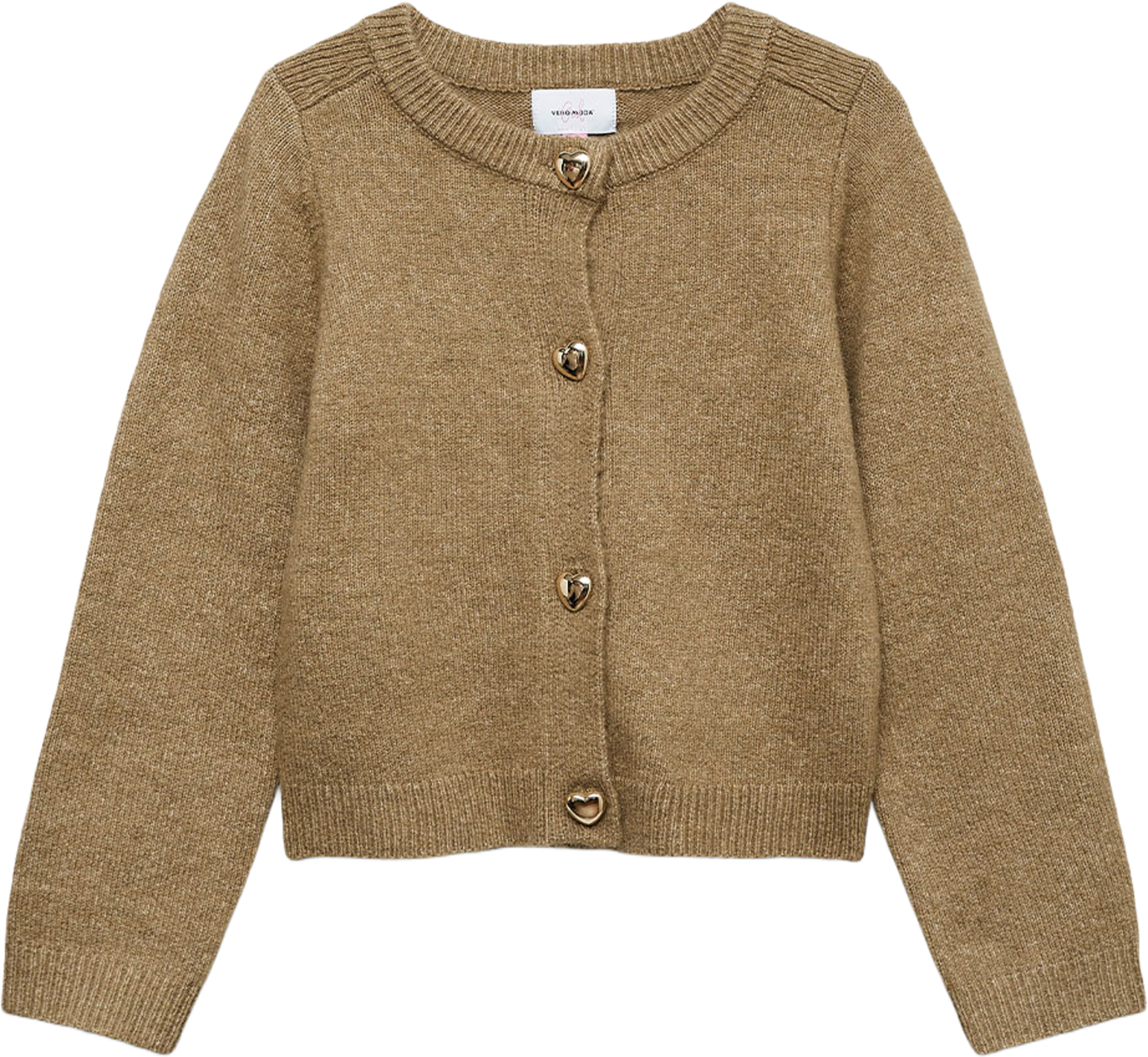 VMFIONA LS SHORT BUTTON CARDI BOO, från Vero Moda Girls, i färgen Silver Mink Melange W. Heart Buttons. Klicka för att öppna bilden i stort format