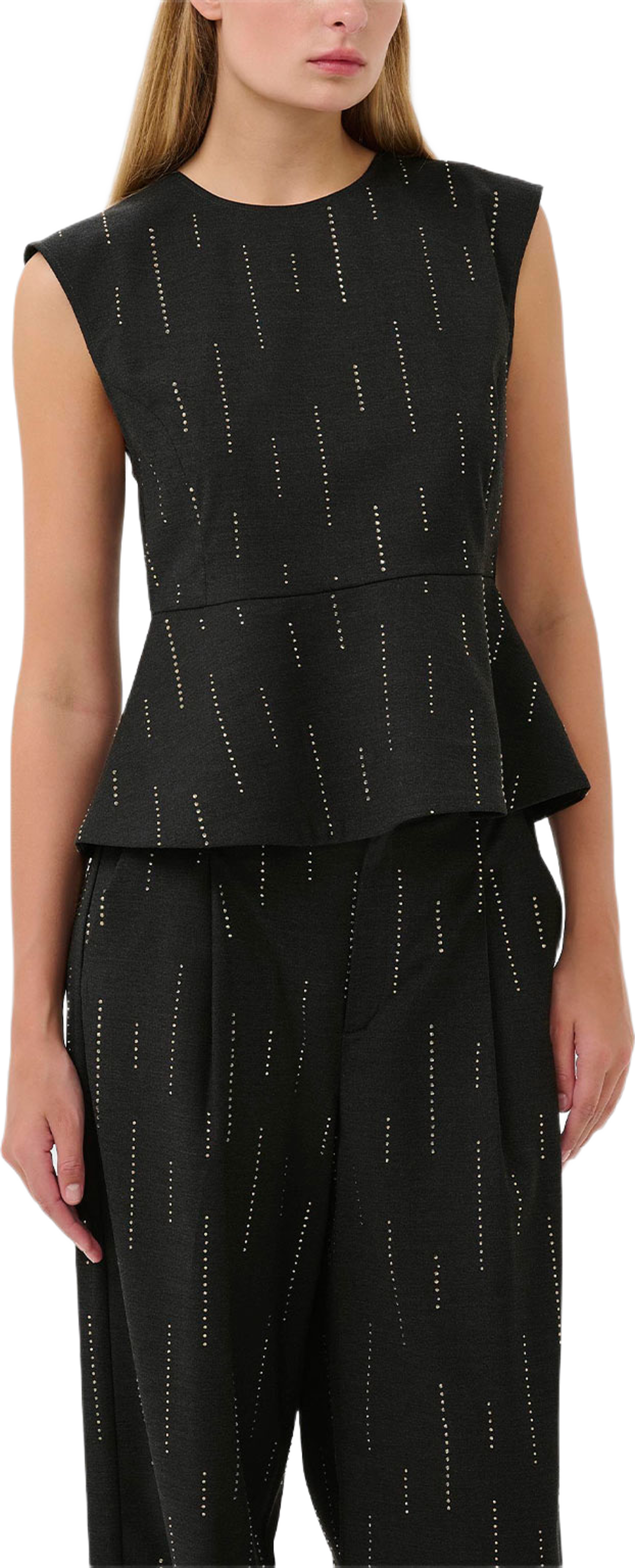 Adira Peplum Top, från Gestuz, i färgen Dark Grey Melange. Klicka för att öppna bilden i stort format