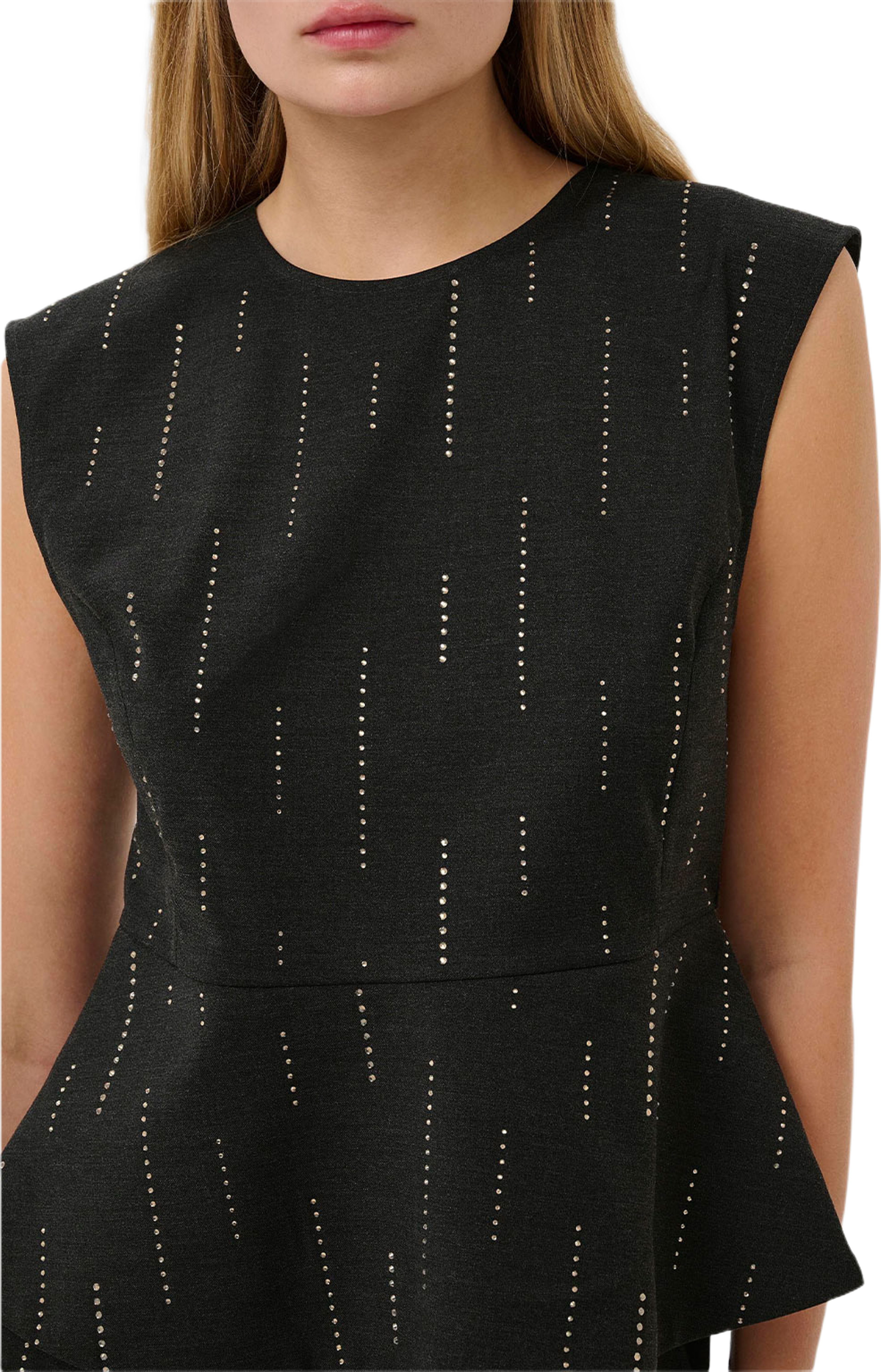 Adira Peplum Top, från Gestuz, i färgen Dark Grey Melange. Klicka för att öppna bilden i stort format