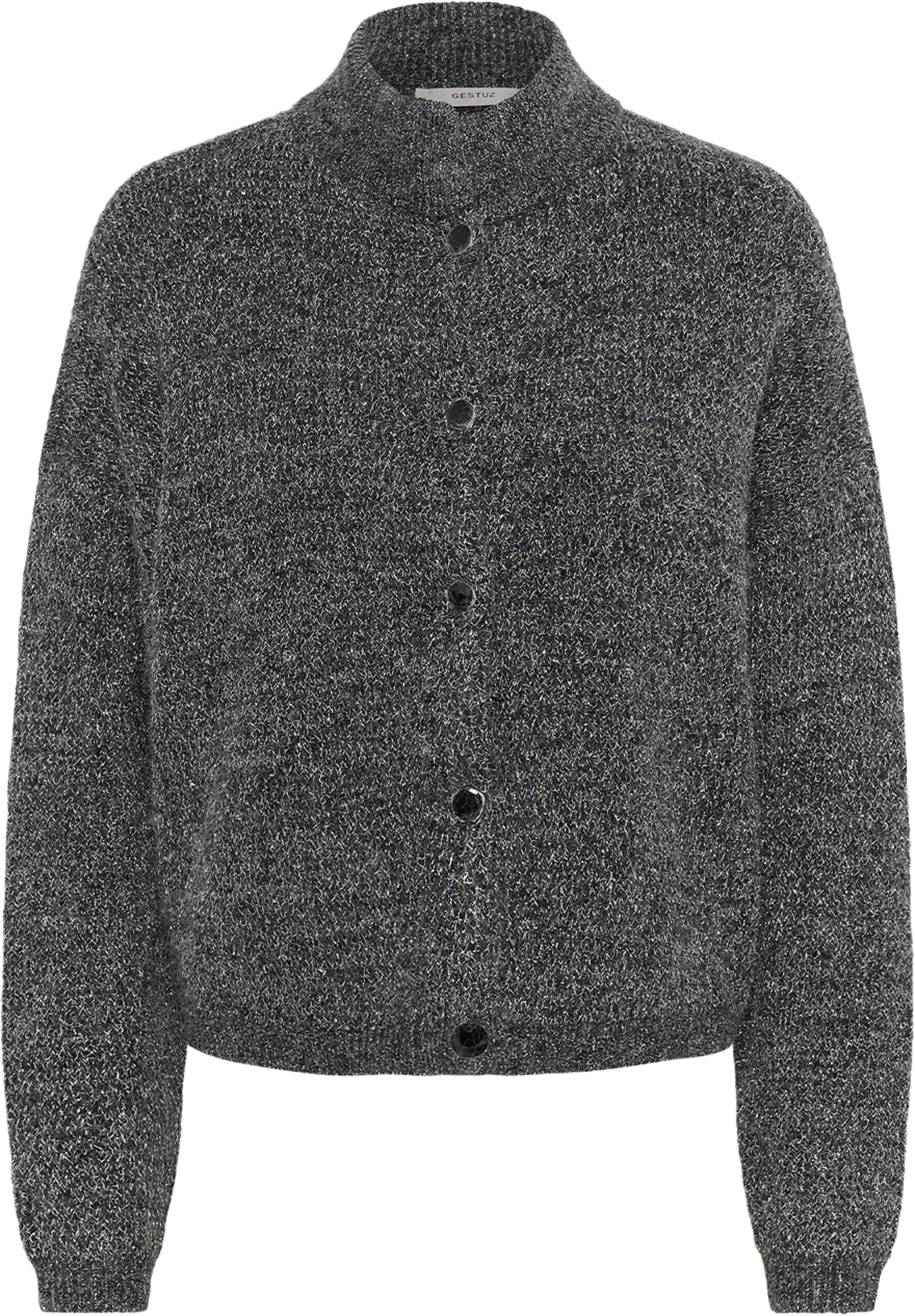 Alpha Shimmer Cardigan, från Gestuz, i färgen Charcoal Melange With Lurex. Klicka för att öppna bilden i stort format