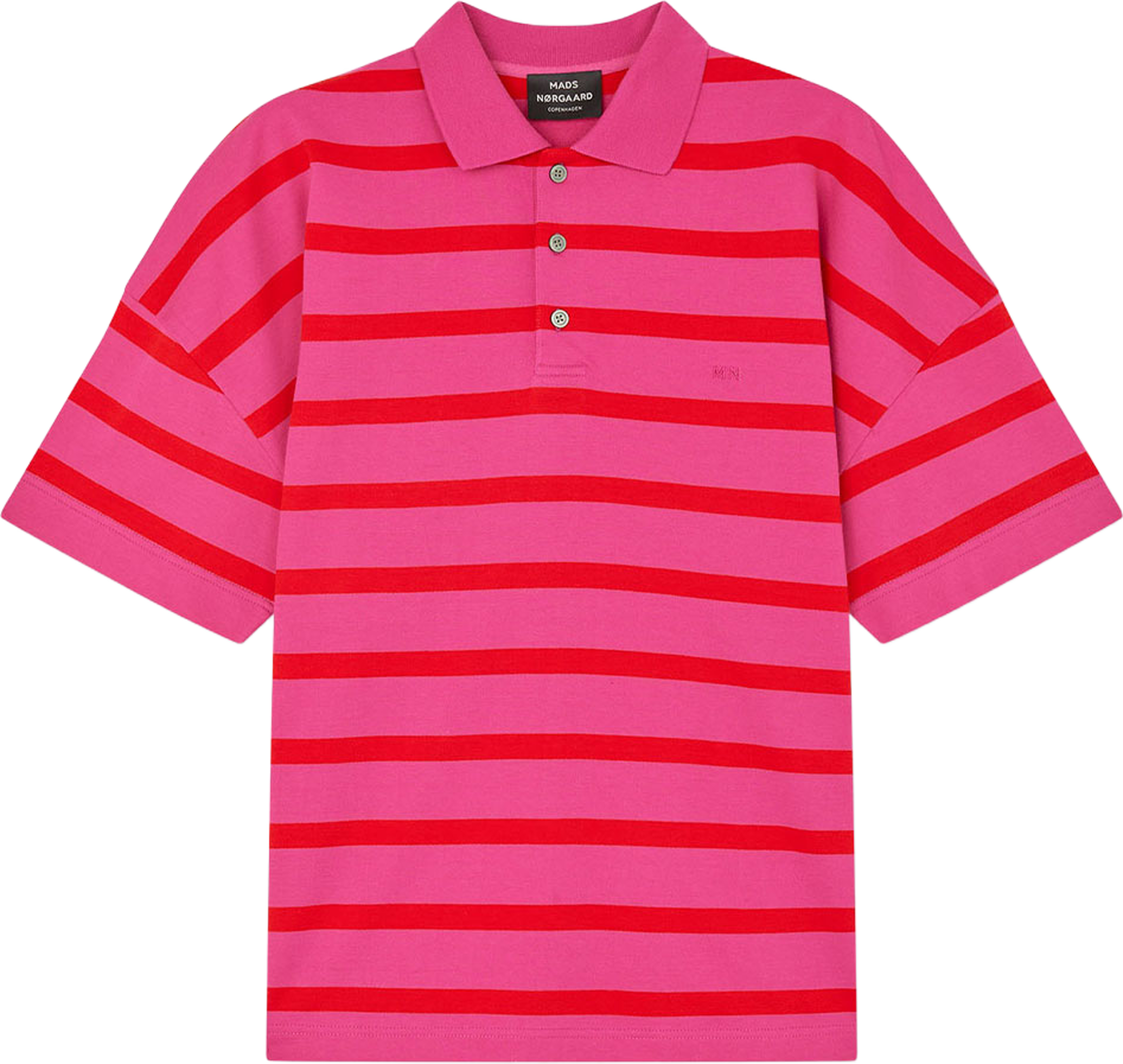 Light Terry Polo ST Tee, från Mads Nørgaard, i färgen Rasp Rose/Fiery Red St. Klicka för att öppna bilden i stort format