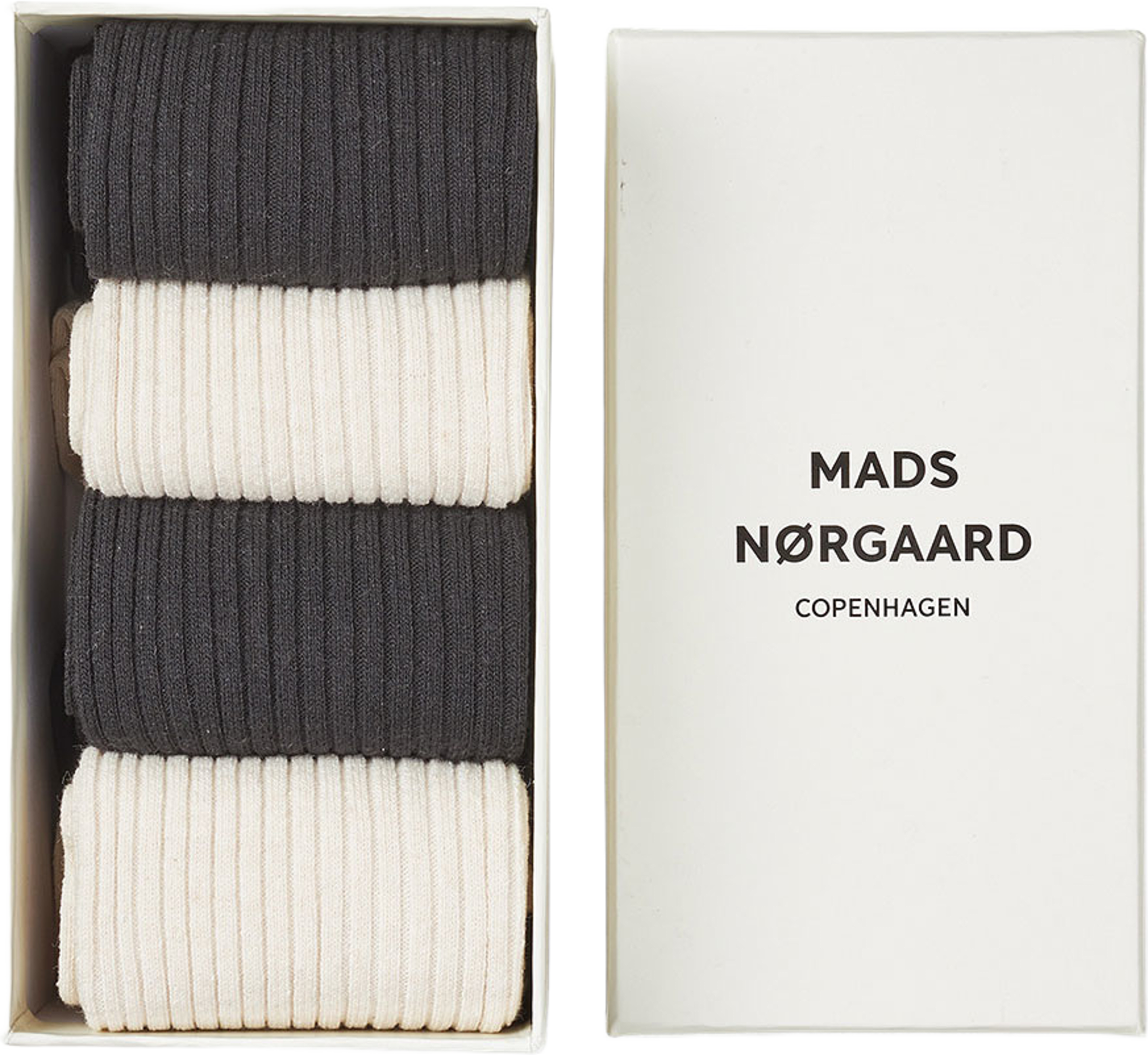 Sock Box Anton, från Mads Nørgaard, i färgen Black/Ecru 26-1. Klicka för att öppna bilden i stort format